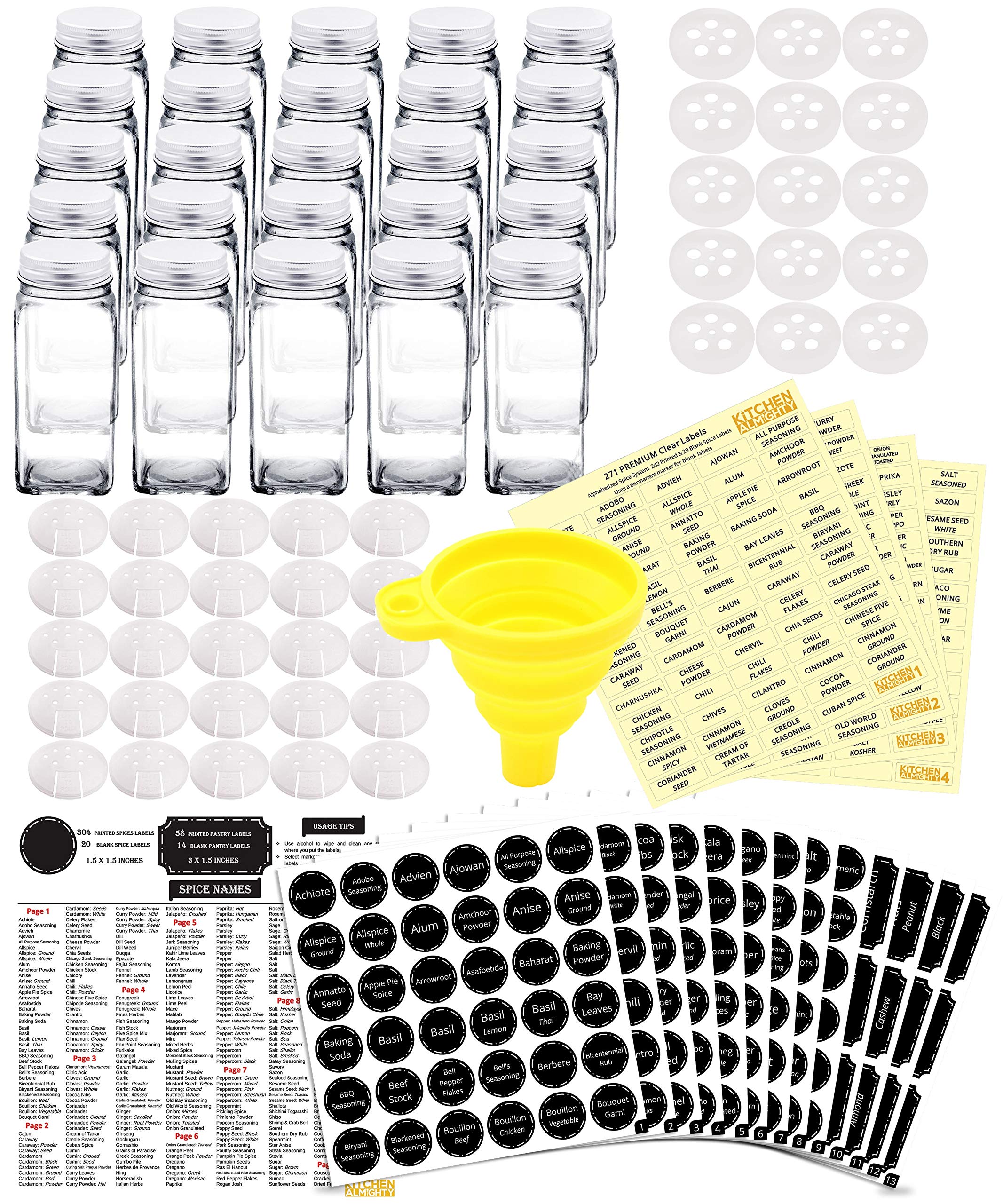 25 Glass Spice Jars Complete Set 667 Chalkboard Clear Printed