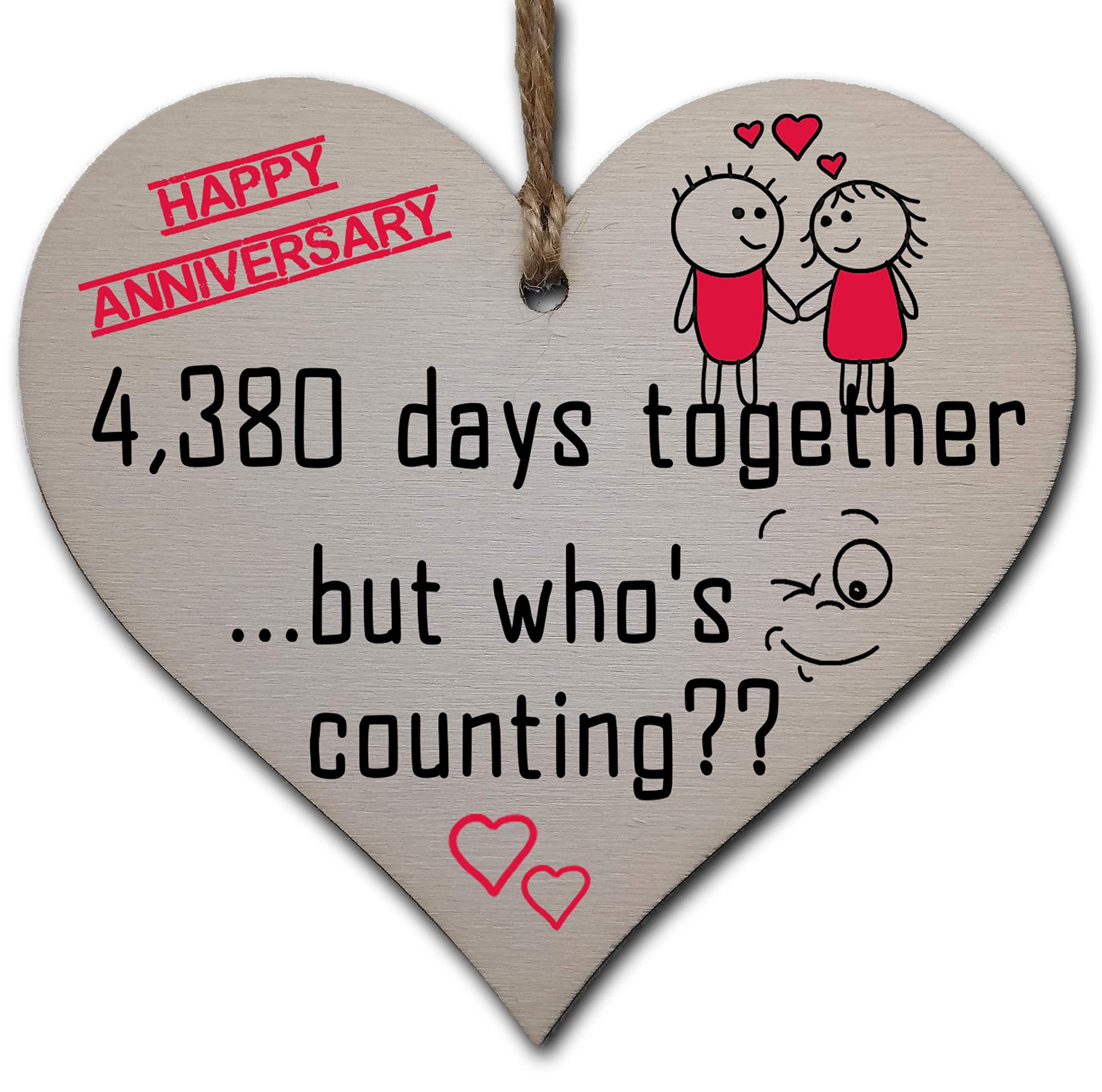 Handmade Wooden Hanging Heart Plaque Gift to Celebrate 12th Wedding Anniversary Husband Wife Someone Special Keepsake