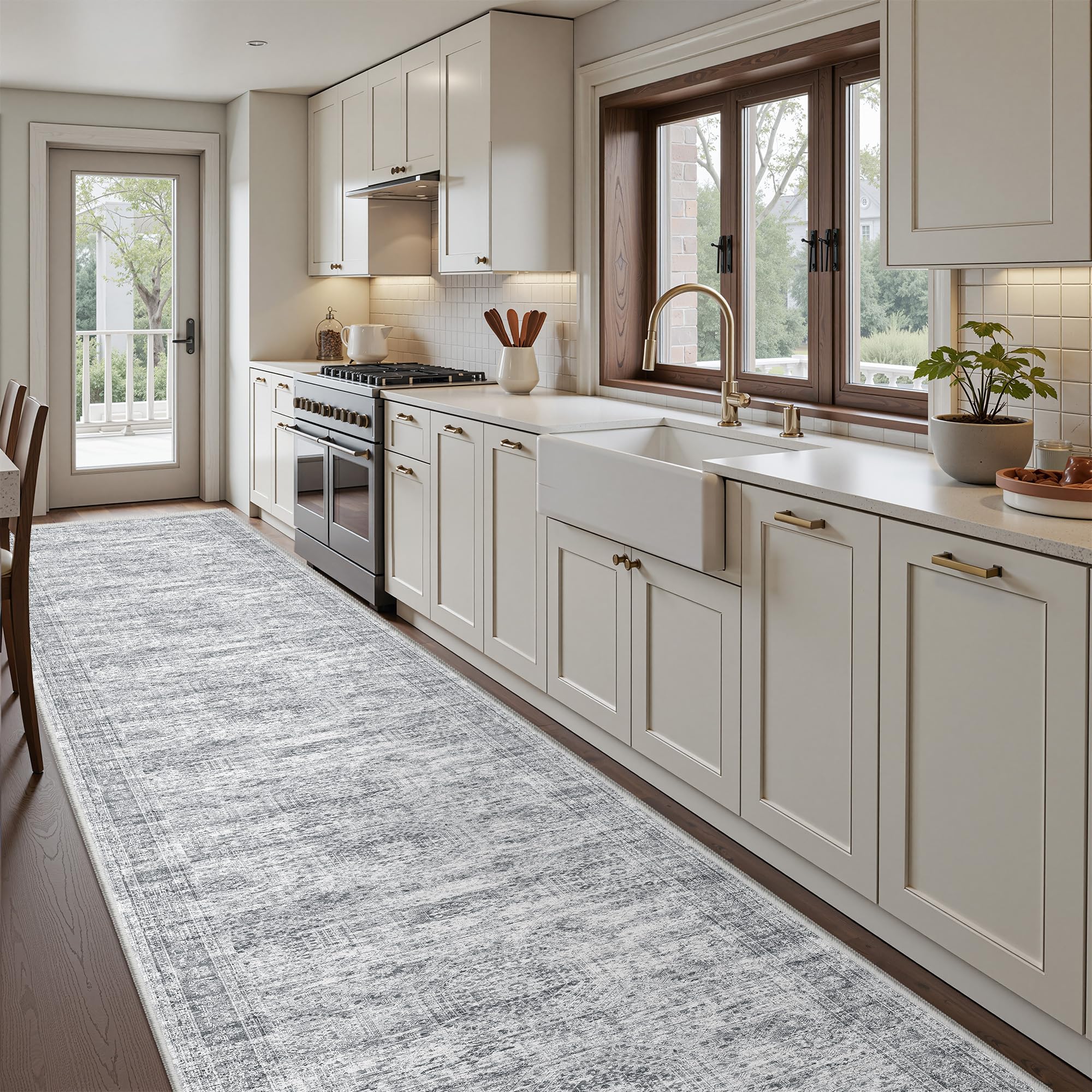 Restydon 3x16 Runner Rug Non Slip,Washable Hallway Runner Rug,Grey