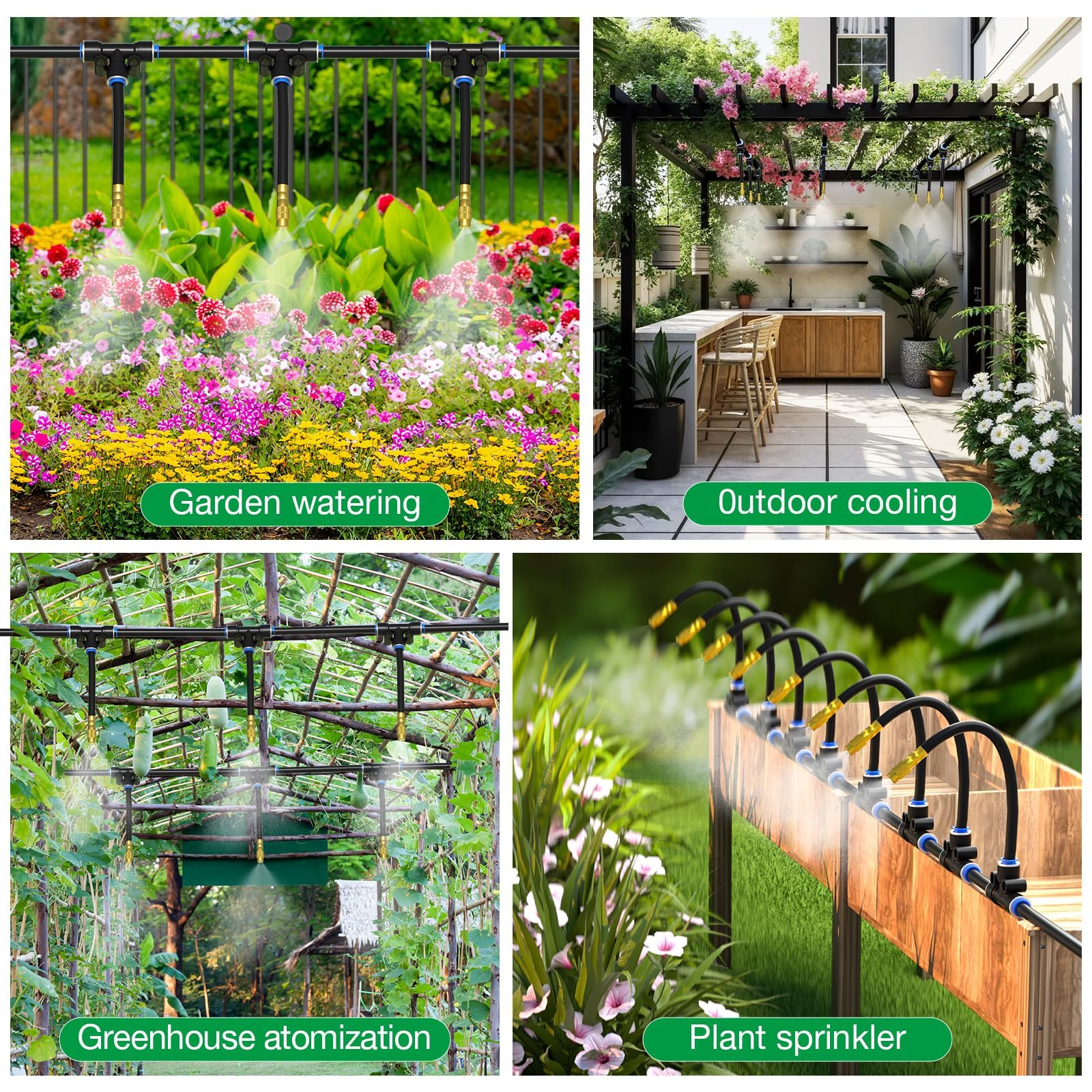 Mixc Sistema de riego por goteo de 100 pies, kit de riego de jardín actualizado 2025 con 16 boquillas de cobre ajustables, sistema de riego atomizador automático para plantas al aire libre, cama
