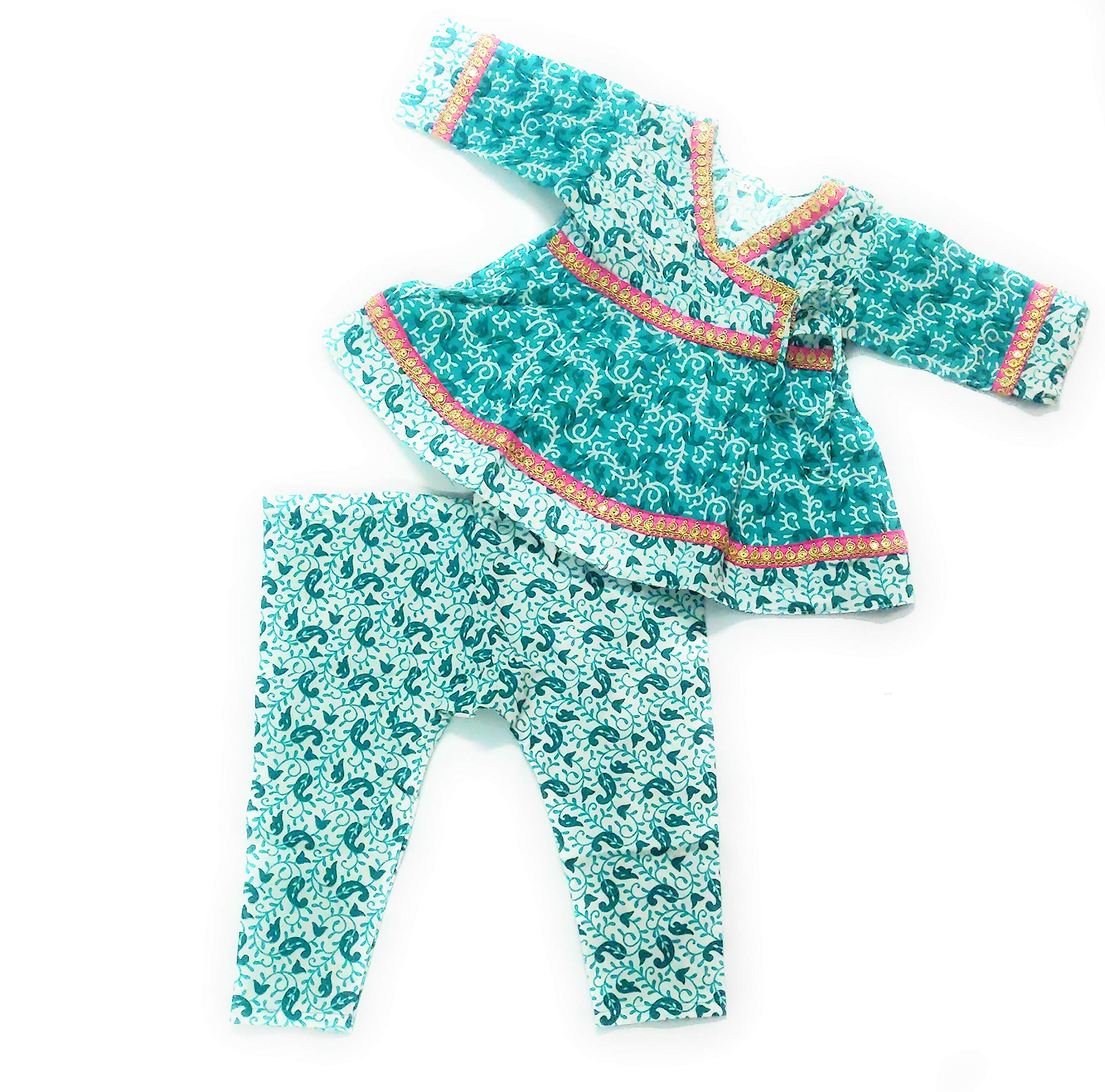 ANNA'S FASHION Printed cotton Anarkali kurti pajami dress for baby girls(green-12-18month)