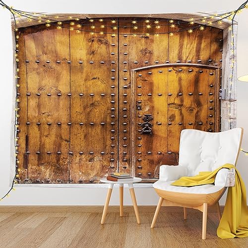 Miniatura 9 de Ambesonne Tapiz rústico, puerta antigua al aire libre desde casa puerta cerrada, imagen clásica hecha a mano, para colgar en la pared para