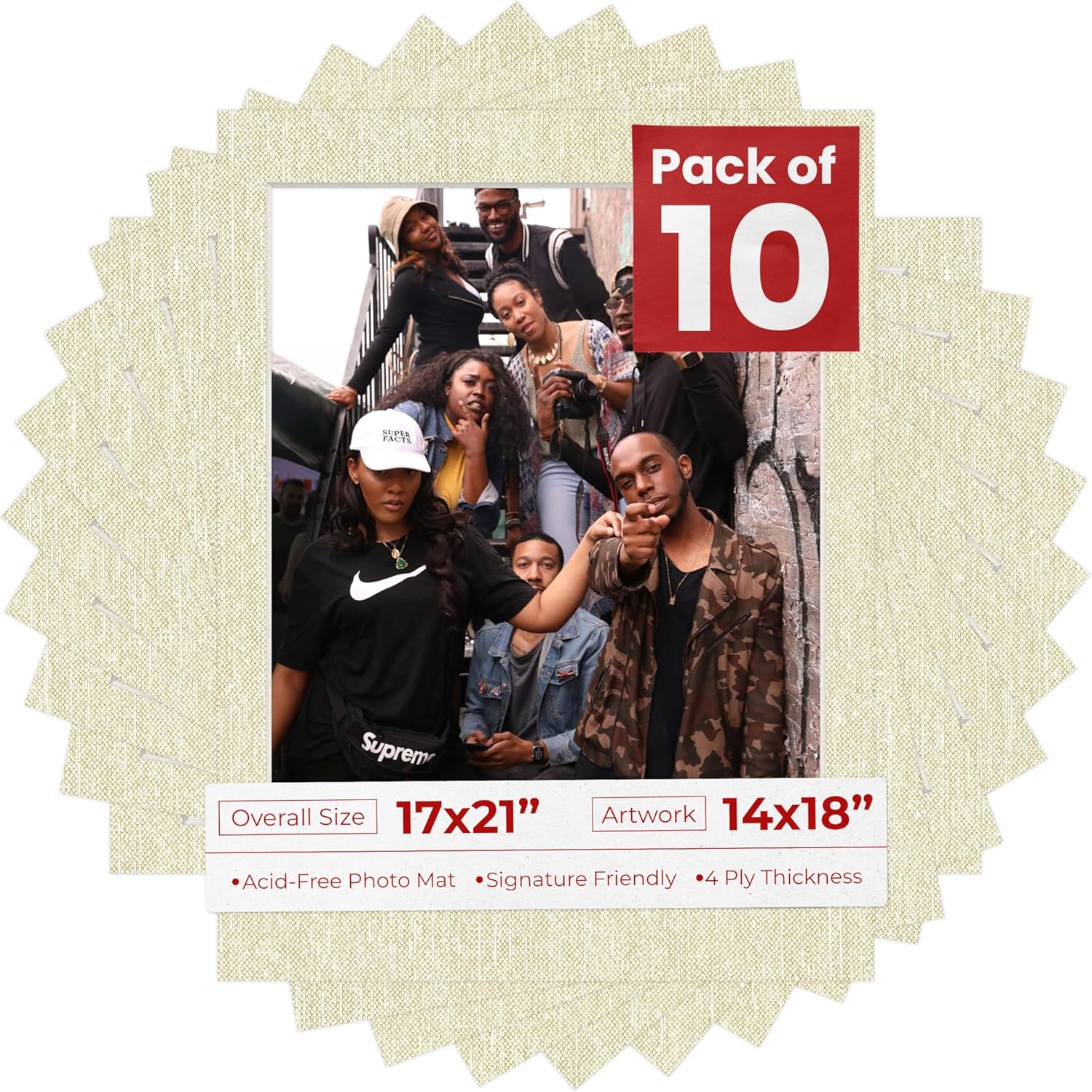 Poster Palooza Pack of TEN 17x21 Mats Bevel Cut for 14x18 Photos - Acid Free Fresh Linen Canvas Precut Matboards For Pictures, Photos, Framing - 4-ply Thickness