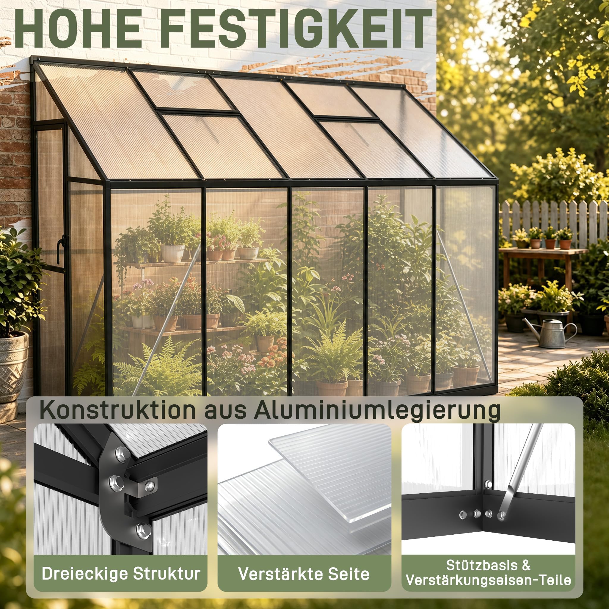 FIVMEN Aluminium Gewächshaus Klein mit 1 Dachfenster 185x110x195 cm
