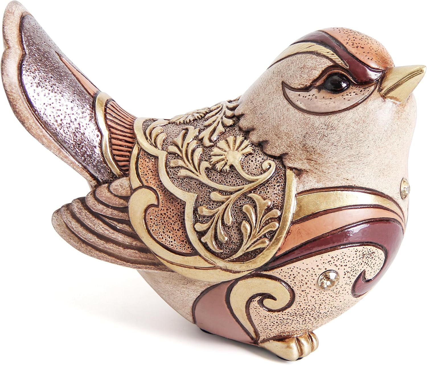 Leekung Boho Bird Figurine Statue for Home Shelf Decor - Retro Resin Sculpture with Gold Patterns & Crystals, Ideal Gift for Bird Lovers