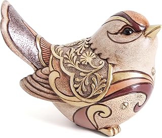 Leekung Boho Bird Figurine Statue for Home Shelf Decor - Retro Resin Sculpture with Gold Patterns & Crystals, Ideal Gift for Bird Lovers