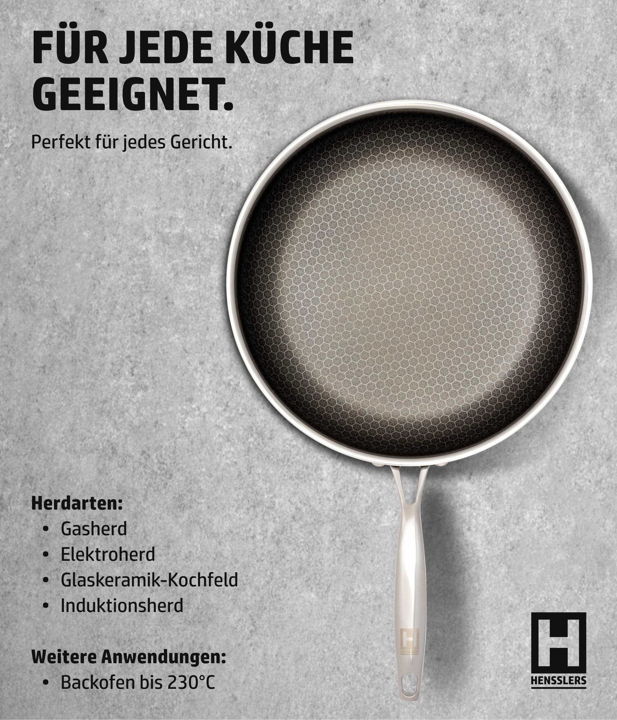 HENSSLERS® Pfanne 28 cm [ALLE HERDARTEN] - Bratpfanne zum Braten & Kochen - Antihaft Wabenpfanne - Induktion geeignet - Induktionspfanne - Pfanne Wabenstruktur 28cm - Schnitt- & Kratzfest