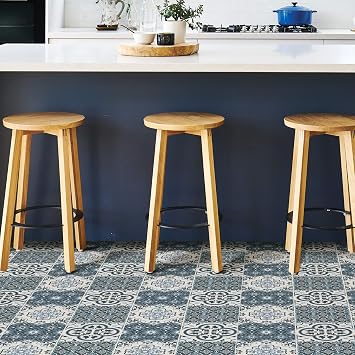 WallPops FP2951 Leyton Peel & Stick Floor Tiles, Blue, 12 x 12 inches