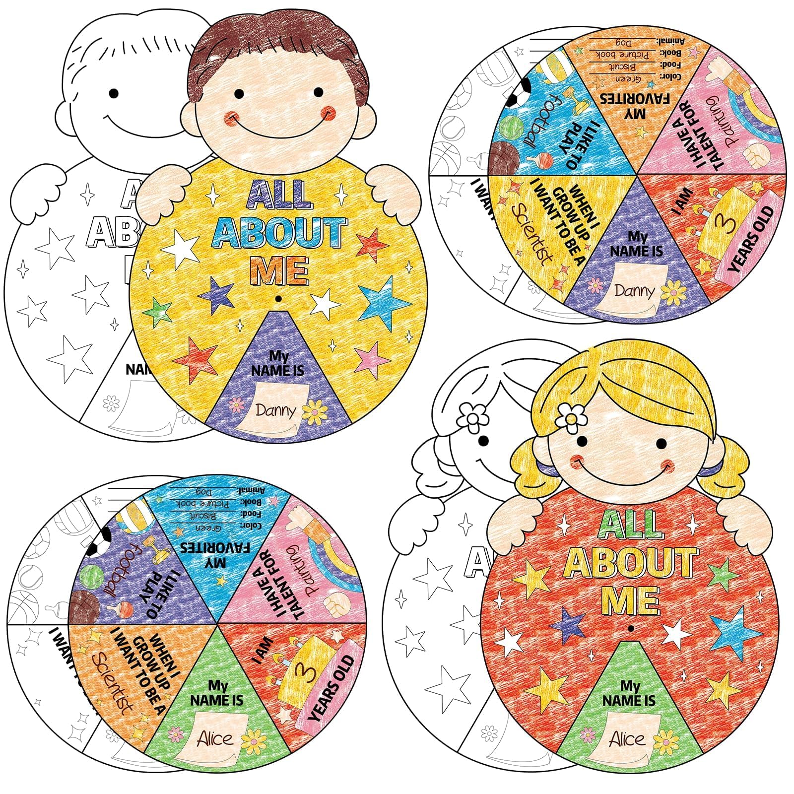 CHUNNIN Wheel Read All About Me Poster Star Student Posters to Fill in for Kids Students Teachers Boy Girl Gender All About Me Posters for Elementary School Kindergarten Classroom Supplies