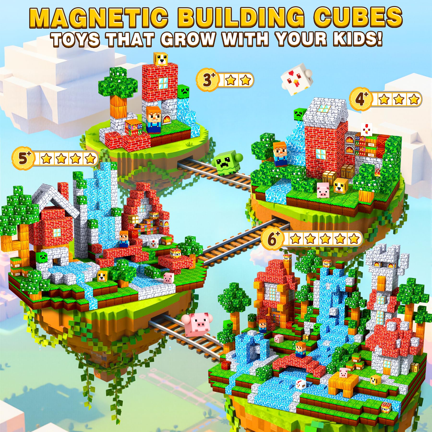 COOLJOYA Construction Magnetique Enfant Cube Magnétique,150 Pièces Ensemble de Cubes de Construction Magnétiques, Jouet créatif Montessori pour Enfants à partir de 4 Ans