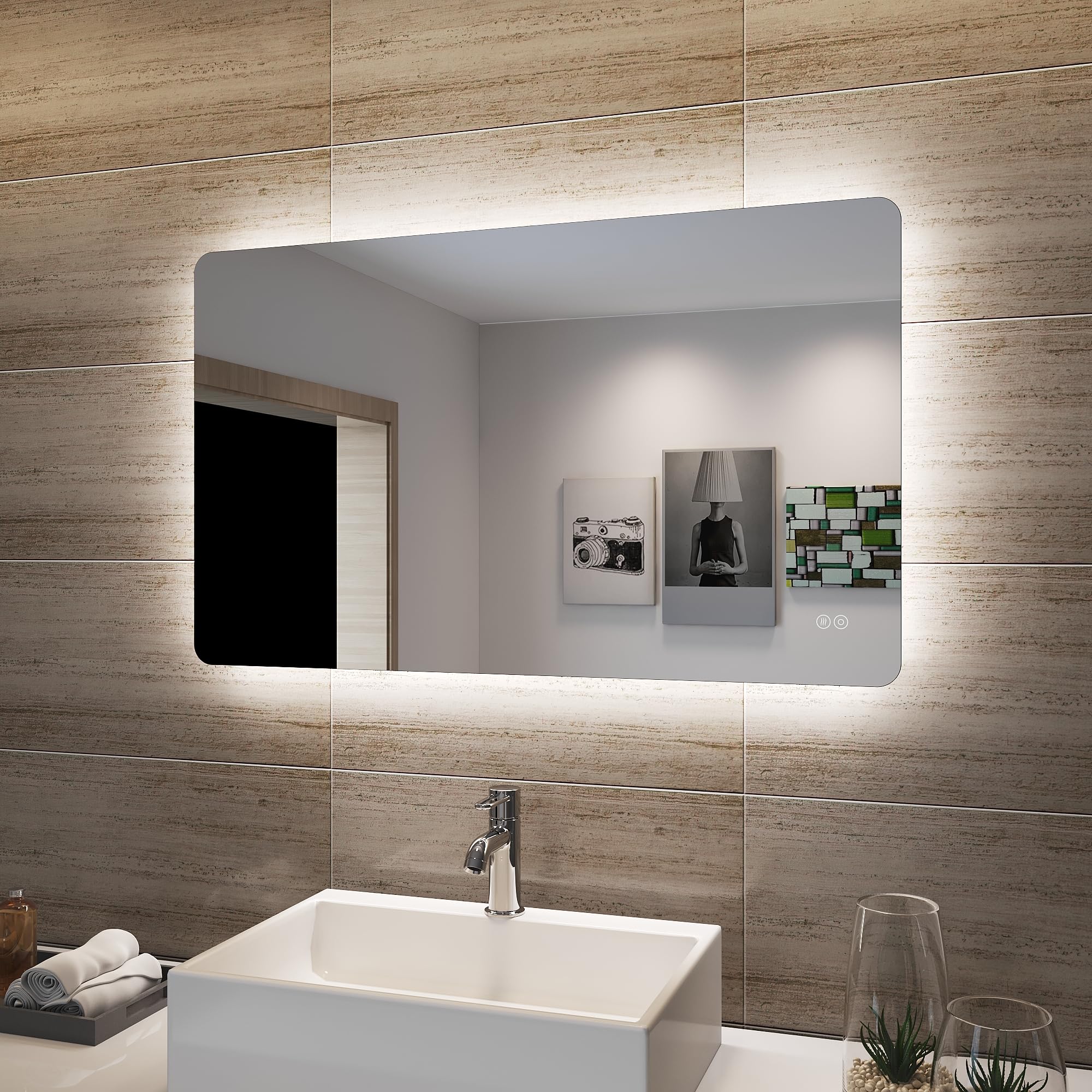 SONNI Specchio da Bagno Illuminato a LED, Specchio da Parete da Bagno 100 x 60cm Moderno, Bianco Freddo Impermeabile IP44 a Risparmio Energetico