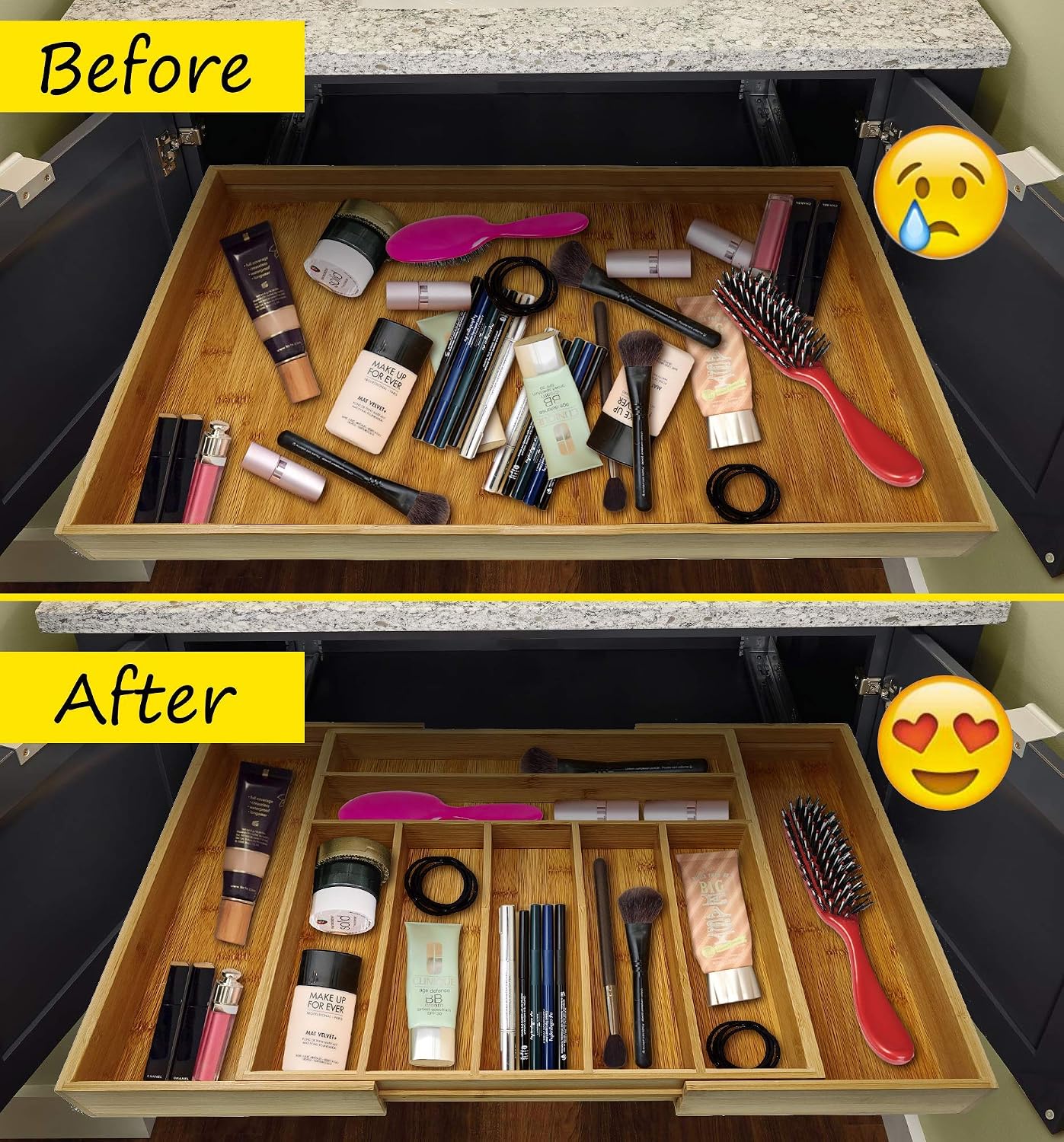 Nature Gear Kitchen Drawer Organizer - 9 Section Expandable Bamboo Storage for Flatware - Housewares - Bath & Vanity - Tool Utility Caddy Adjustable Tray