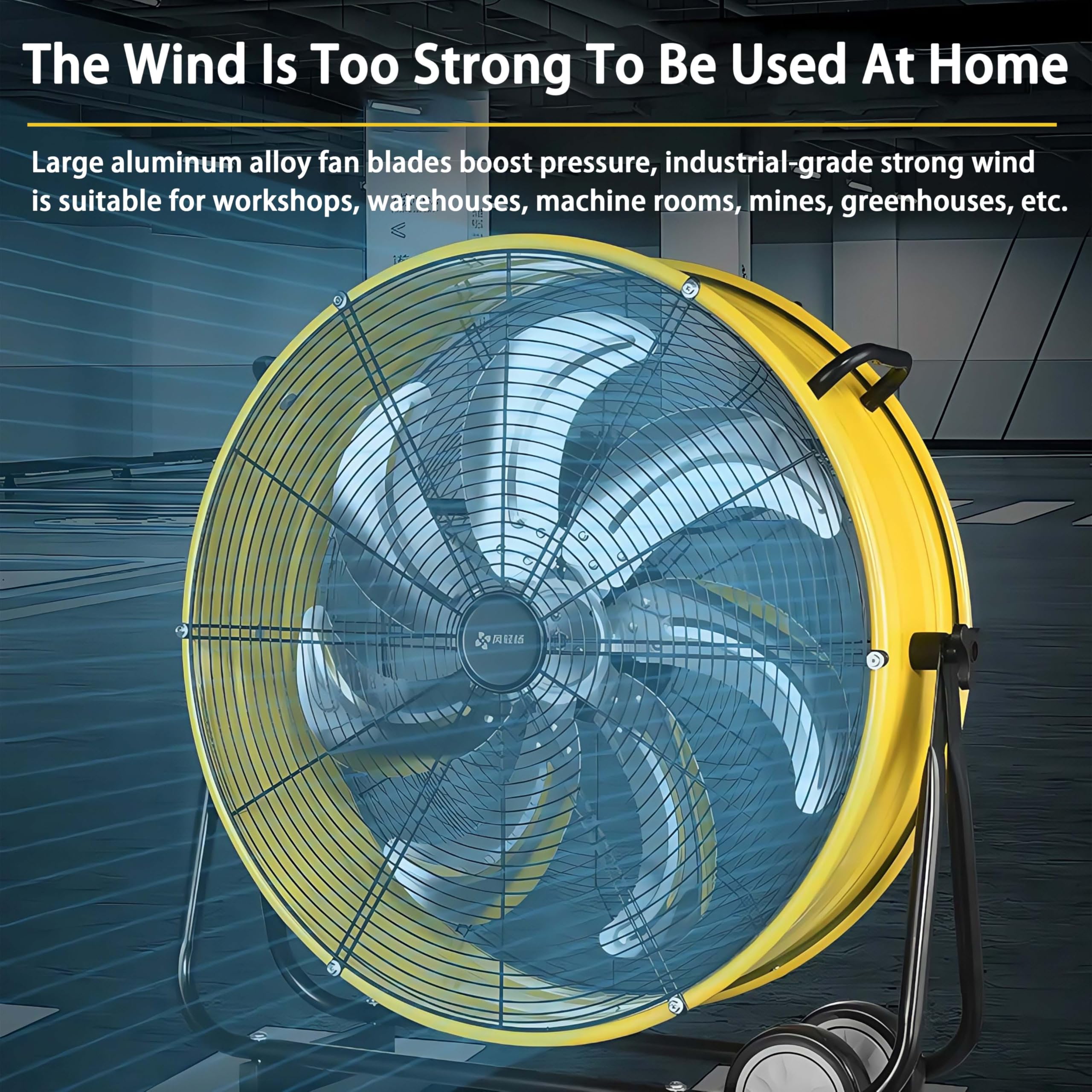 Ventilador de tambor industrial grande de 3 velocidades de alta velocidad con ruedas integradas y asa para garaje, almacén, talleres, fábrica y sótano