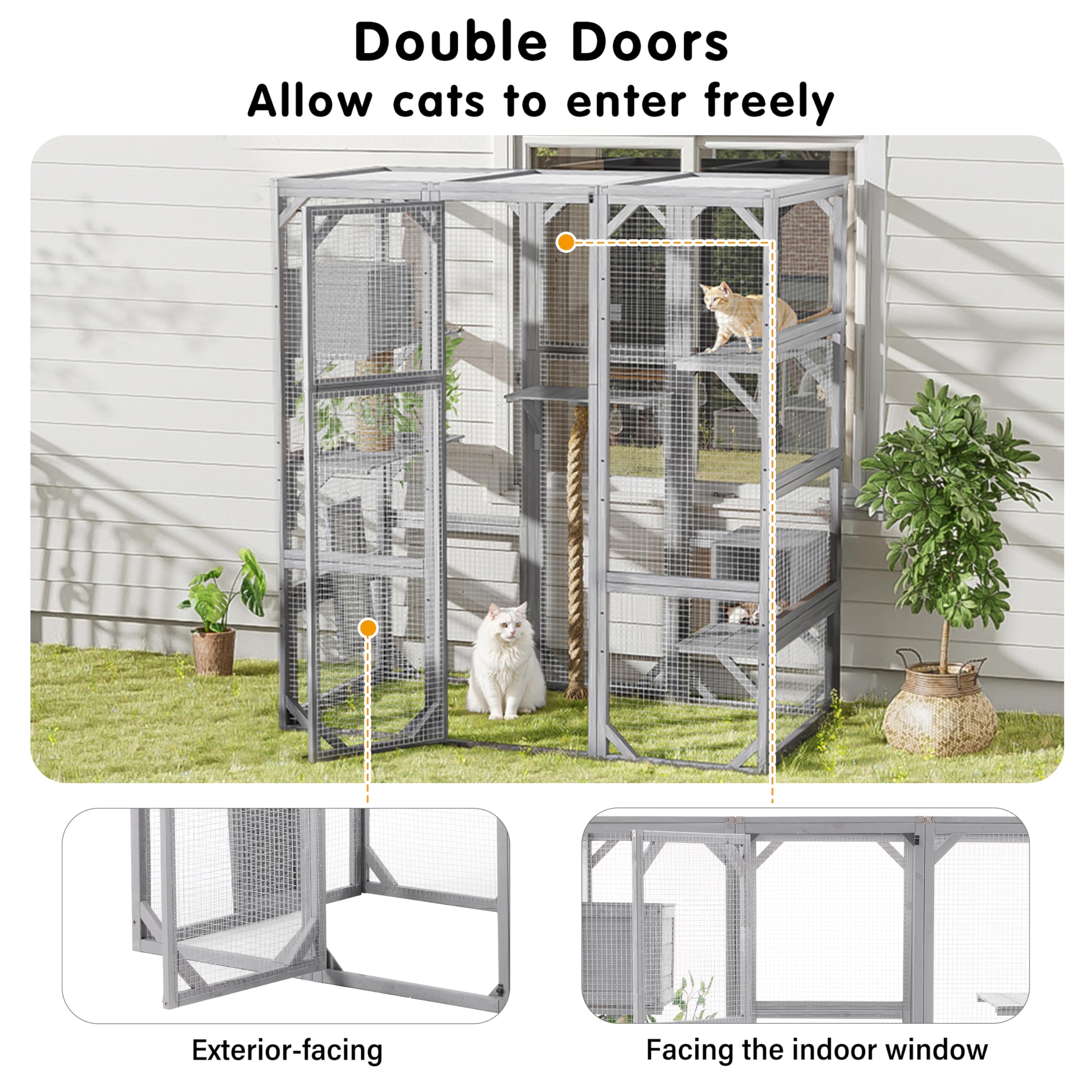 Outdoor Cat House Catio Enclosure with Platforms & Two Condos 62.8