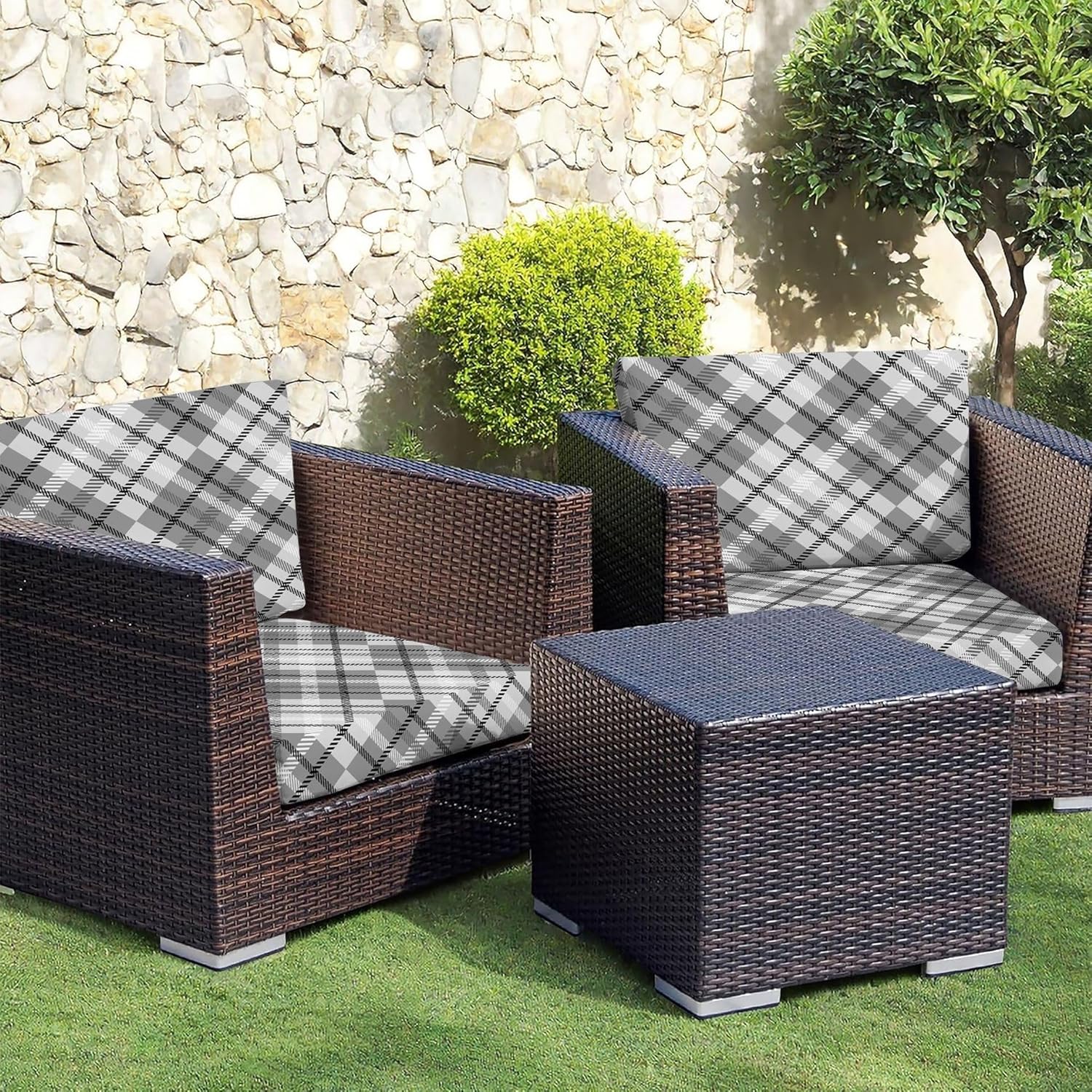 4Pcs Stretch Patio Cushion Covers,Outdoor Couch Covers Replacement,Outdoor Couch & Sofa Slipcovers,for Patio Furniture Cushion Covers,Washable Reusable Furniture Protector(Green Leaf 15,Small 4pcs)