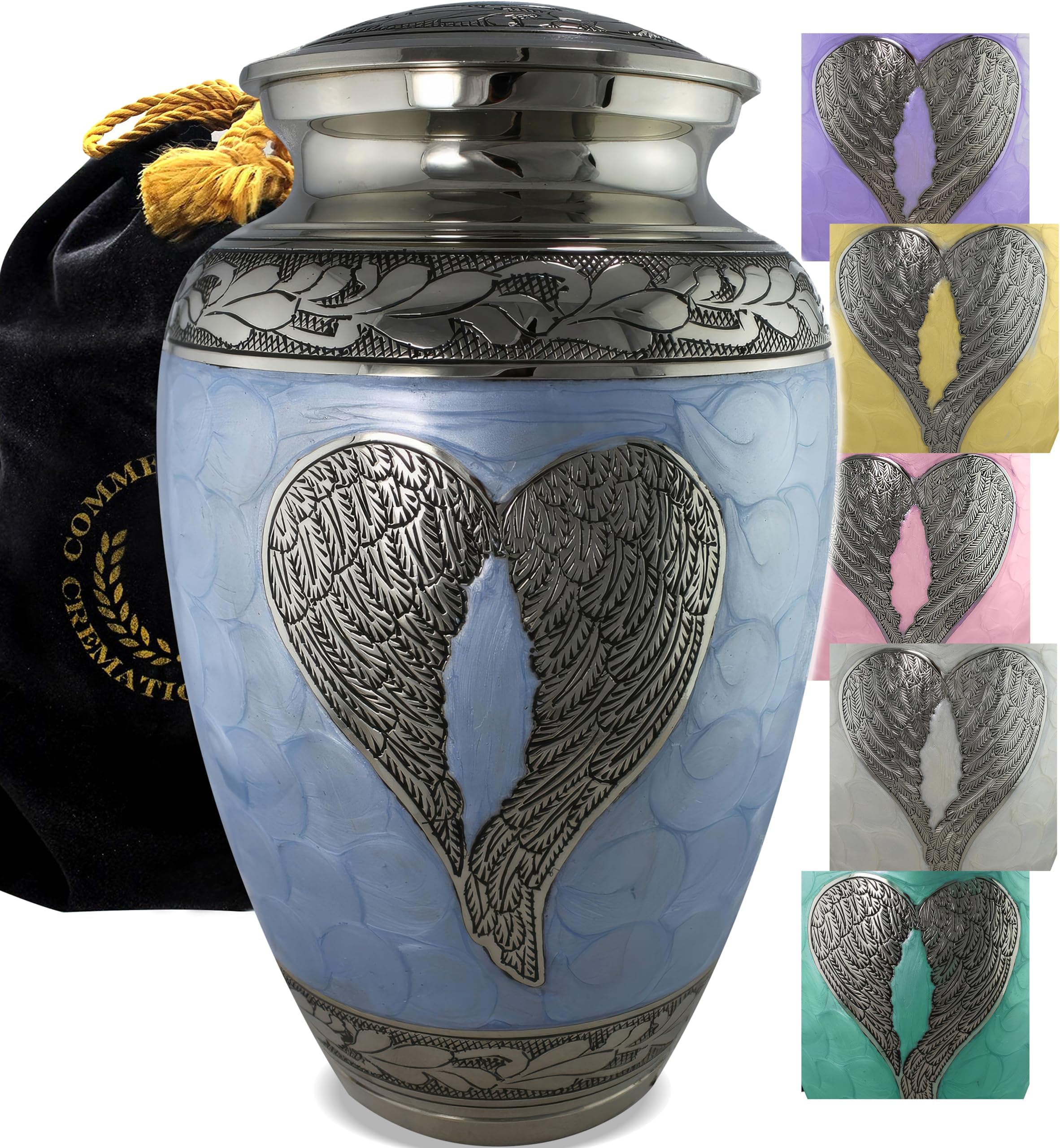 Commemorative Cremation Urns Loving Angel Wings Blue/Silver for Human Ashes Adult for Funeral, Burial, Columbarium or Home, for Human Ashes Adult 200 Cubic Inches, for Ashes (Large/Adult)