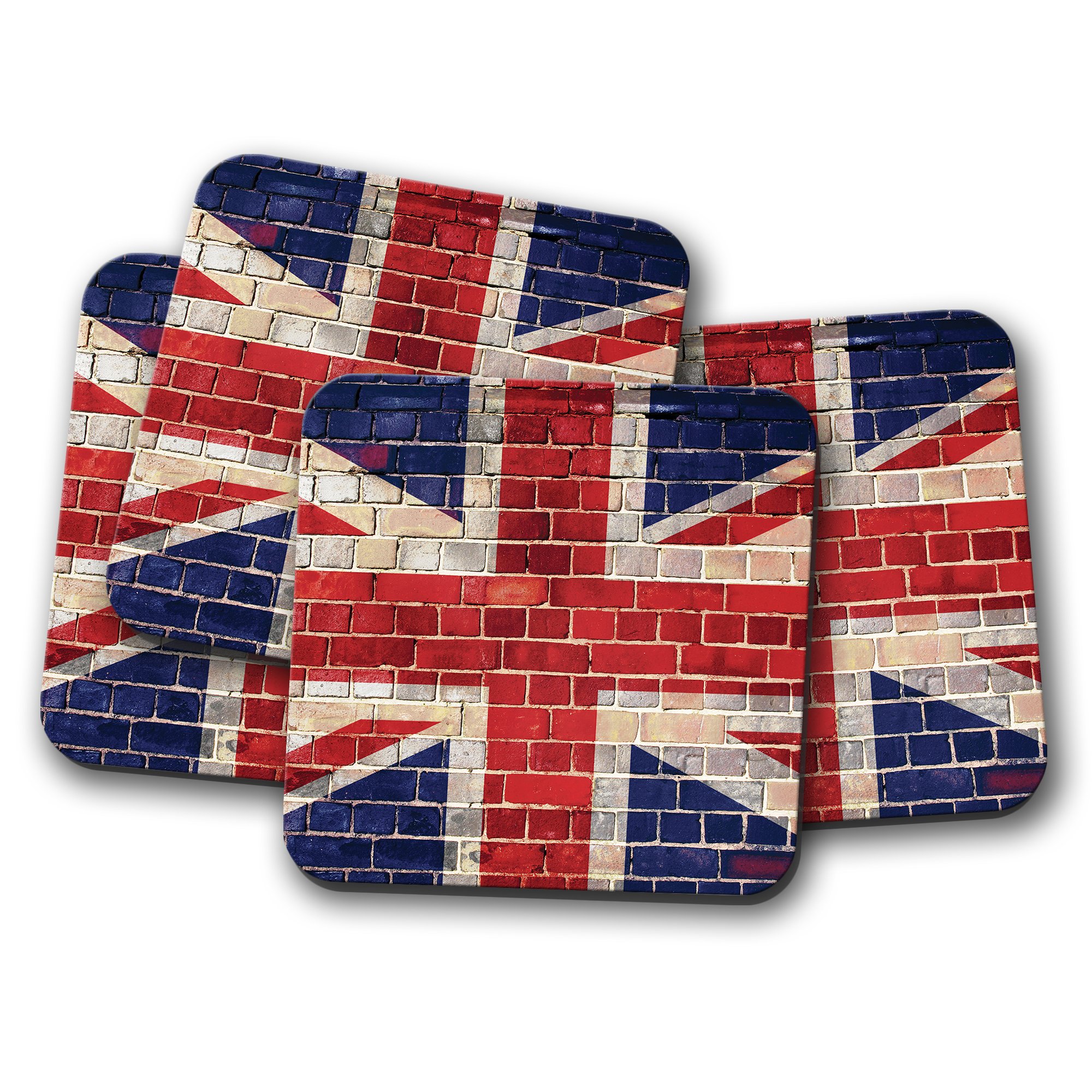 Destinationvinyl Multicolor 4 Set - Union Jack Cork Backed Drinks Coaster - Brick Effect Flag #8308
