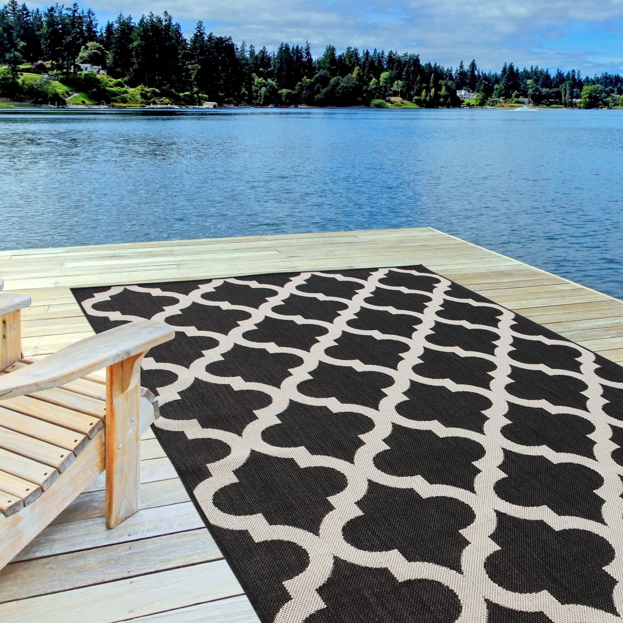 THE RUGS Geometric Trellis Rug - Black - 120 cm x 170 cm - Polypropylene