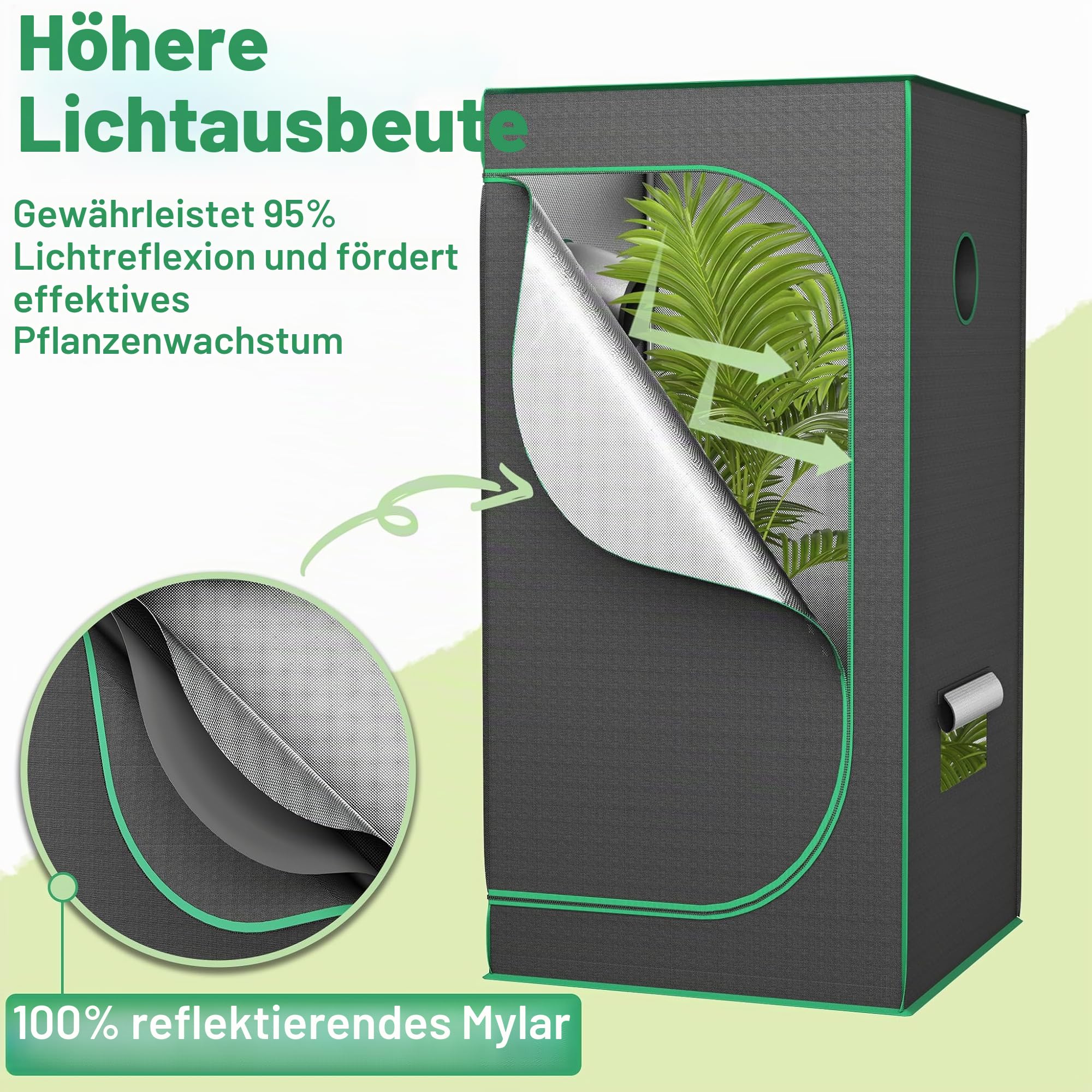 YRHome Growzelt für Indoor Growbox Lichtdicht & Wasserdicht mit Transparentem Sichtfenster Pflanzenzelt aus 600D Oxford-Stoff Zuchtzelt Indoor Anbauzelt Grow Tent für Tomaten Gemüse - 60x60x140cm