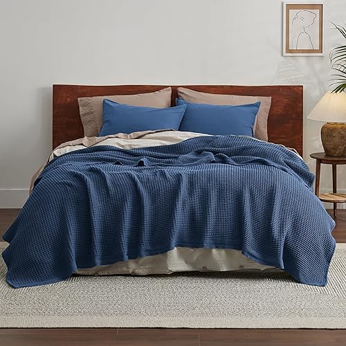 Miniatura 3 de Bedsure - Mantas 100 % algodón tamaño Queen para cama, tejidas con punto gofre de 405 GSM, acogedoras, cálidas, suaves y livianas, para todas las