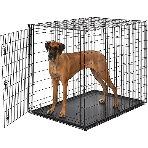Midwest Homes for Pets Ginormous Single Door 54-Inch Dog Crate for XXL Dogs Breeds; Great Dane, Mastiff, St. Bernard, Drop Pin Assembly Requires Two People; Divider Panel Not Included; Black: SL54