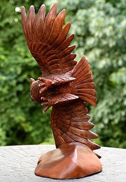 G6 Collection Hand-Carved Wooden Owl Statue Home Decor Figurine, 20 inch