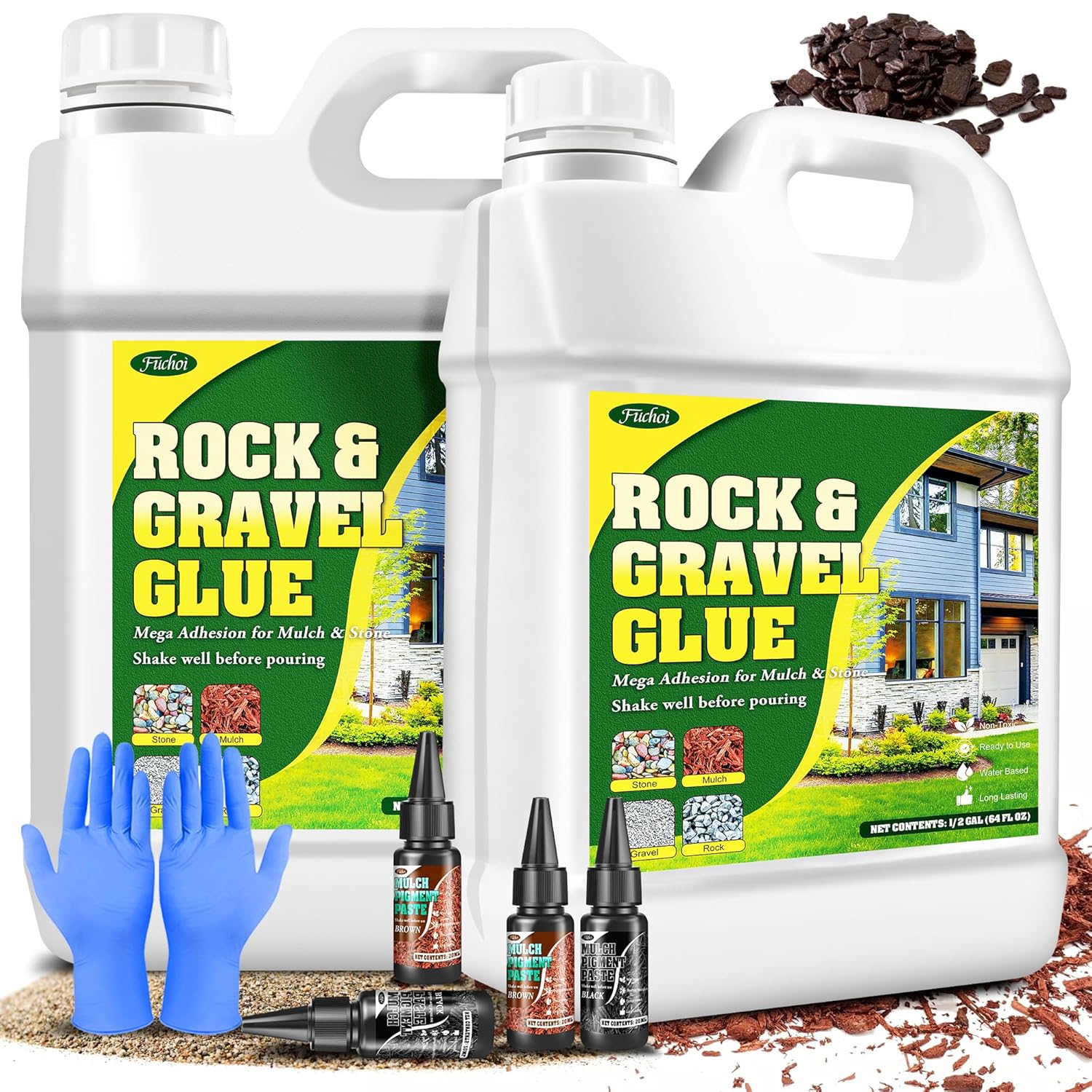Rock Glue for Landscaping with Dye - 1 Gallon Adhesive Fast-Drying Waterproof Mulch Glue, Gravel Binder & Pea Gravel Stabilizer for Garden, Yard, Patio, for Rocks, Mulch, Pebbles & Pine Straw
