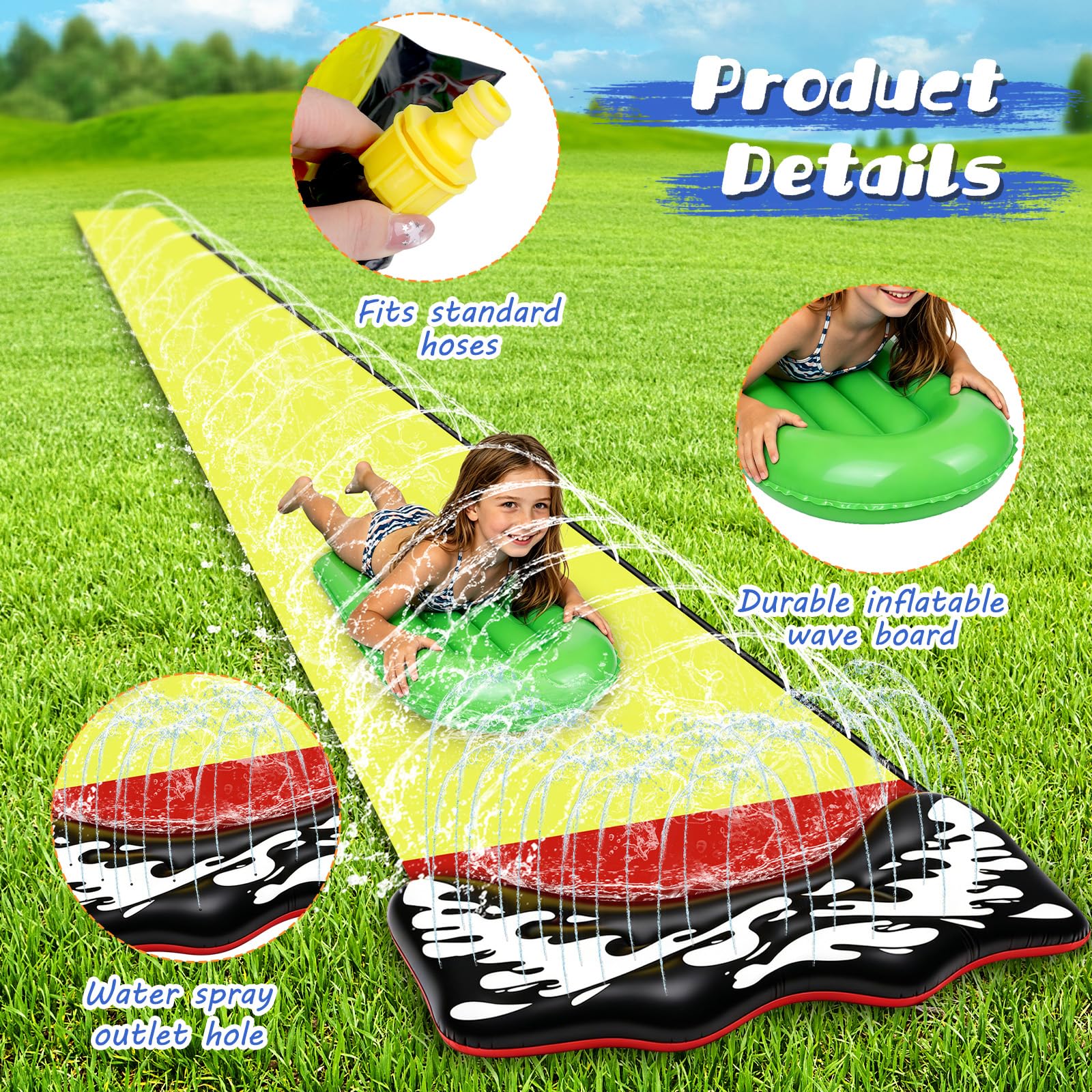 Wasserrutsche Garten für Kinder, 480 * 71cm Wasserrutschmatte mit 2 Bodyboards, Wasserrutsche Kinder Draußen, Sommer-Wasserspielzeug für Gärten Rasenflächen und den Außenbereich