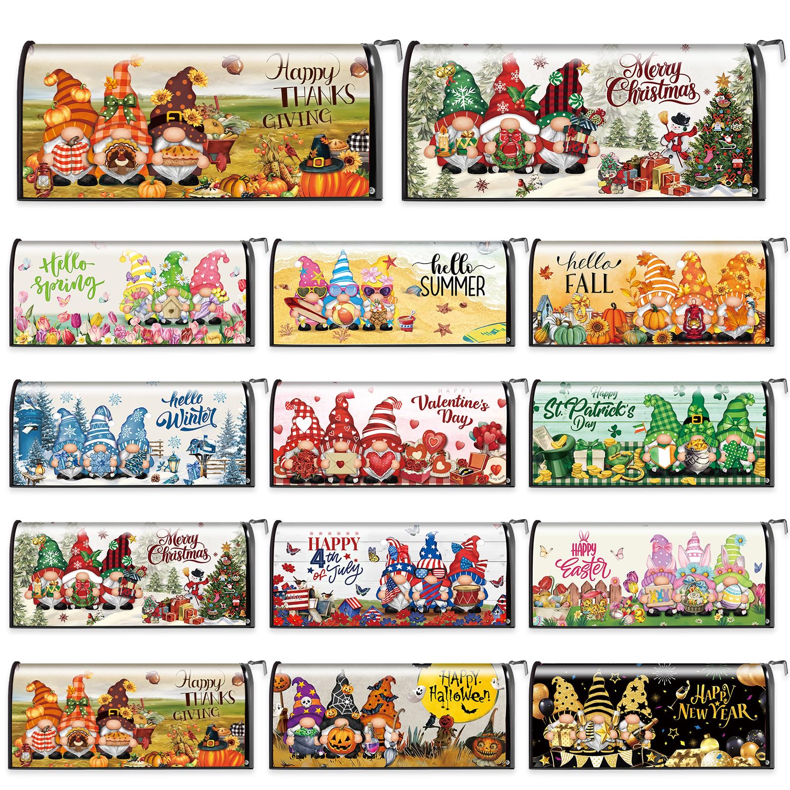 Dispowreath 12 Pcs Seasonal Gnome Magnetic Mailbox Covers, Oxford Cloth