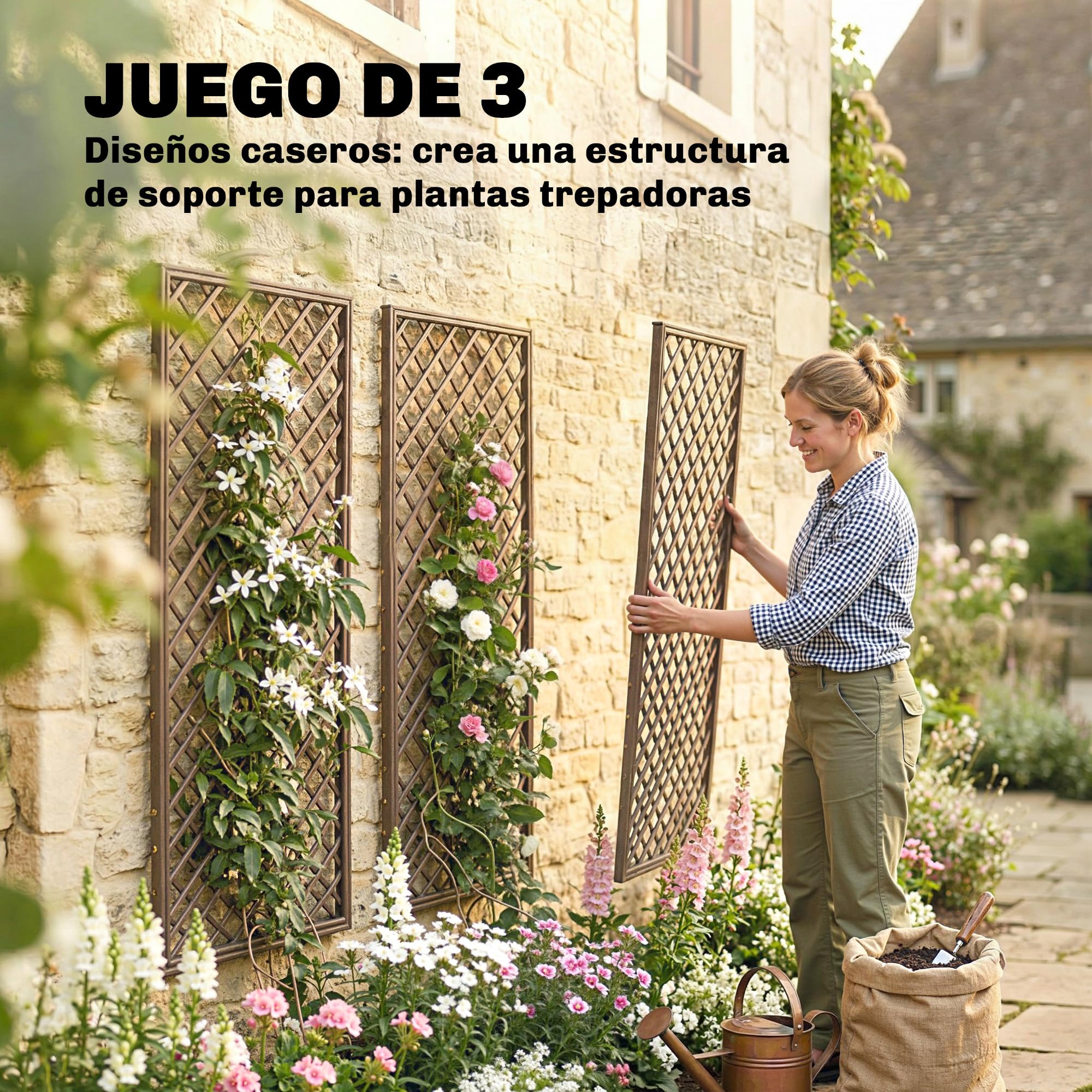 Outsunny Juego de 3 Enrejados de Jardín de Mimbre, Soportes para Plantas Trepadoras con Parte Superior Plana, para Frutas, Verduras, Flores, Decoración Exterior para Patio, 43x112 cm, Madera Natural