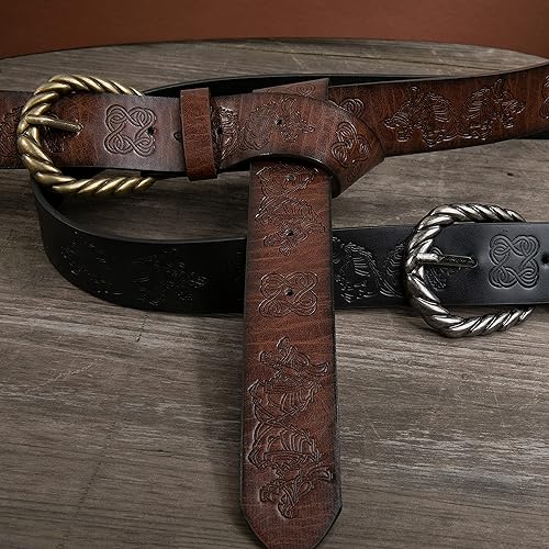 Miniatura 5 de HiiFeuer Viking Fenrir - Cinturón con hebilla de piel sintética en relieve, cinturón medieval de caballero