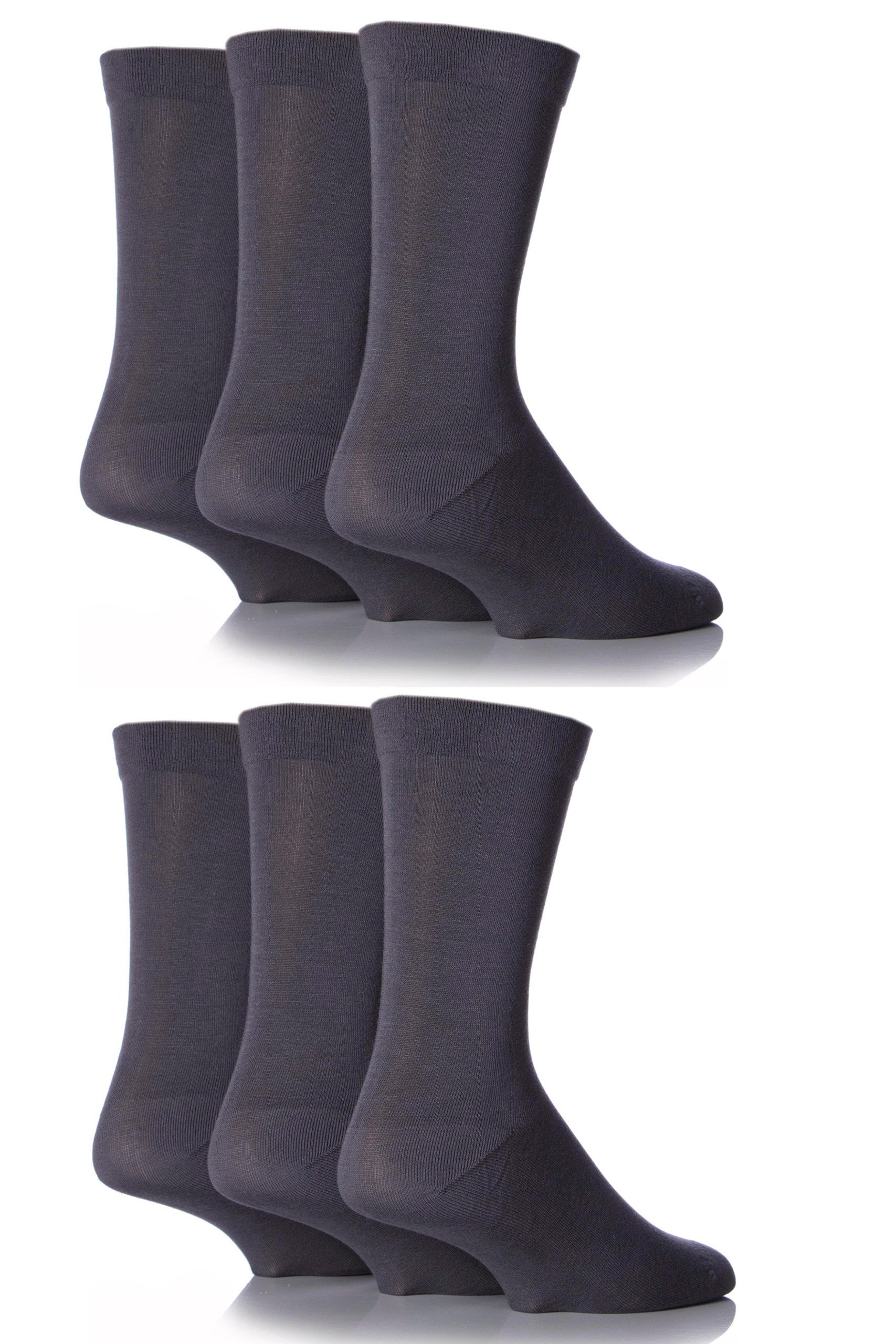 Sockshop Men's Grey 6 Pair Socks - Soft, Breathable & Cooling Bamboo Socks With A Gentle Comfort Cuff In Plains And Stripes, Bright And Colourful Multipack 6-11