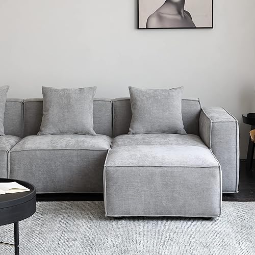 Miniatura 9 de Acanva Juego de Sofá Seccional Modular de Lujo para Sala de Estar, Sofá de Estilo Moderno Minimalista con Otomana y Chaise, Forma de L, Gris