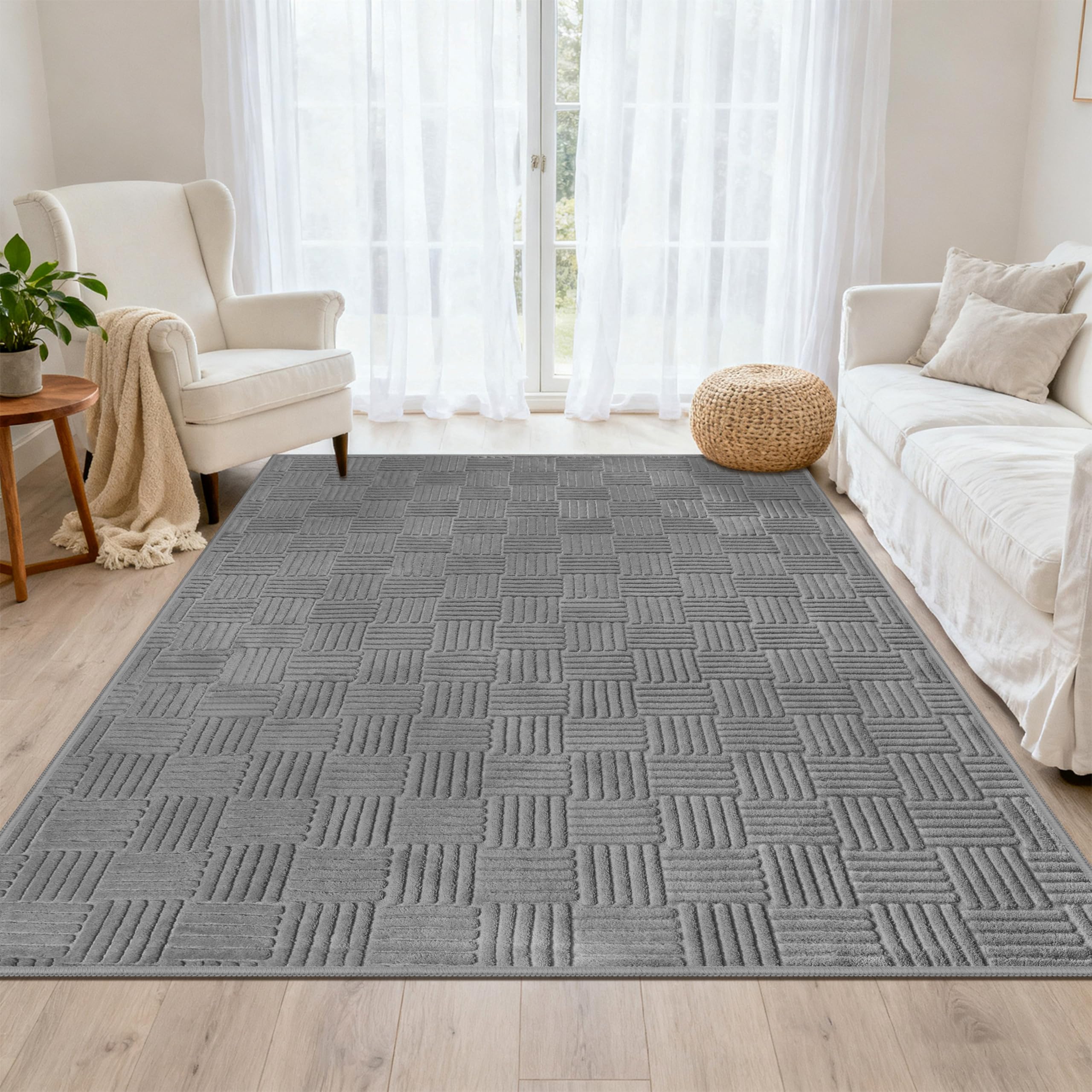VSIWB Teppich Wohnzimmer 160x230cm Waschbarer rutschfest Kurzflor Teppiche 3D Effekt Flauschiger weiche und pflegeleichter Grau Moderner Teppich für Wohnzimmer, Schlafzimmer, Esszimmer, kinderzimmer