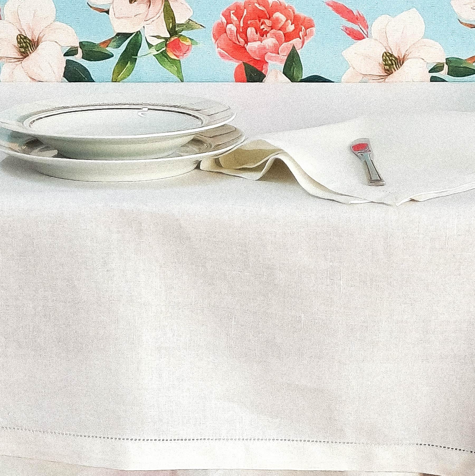 Mantel de puro lino con vainica - blanco, rectangular x8 220