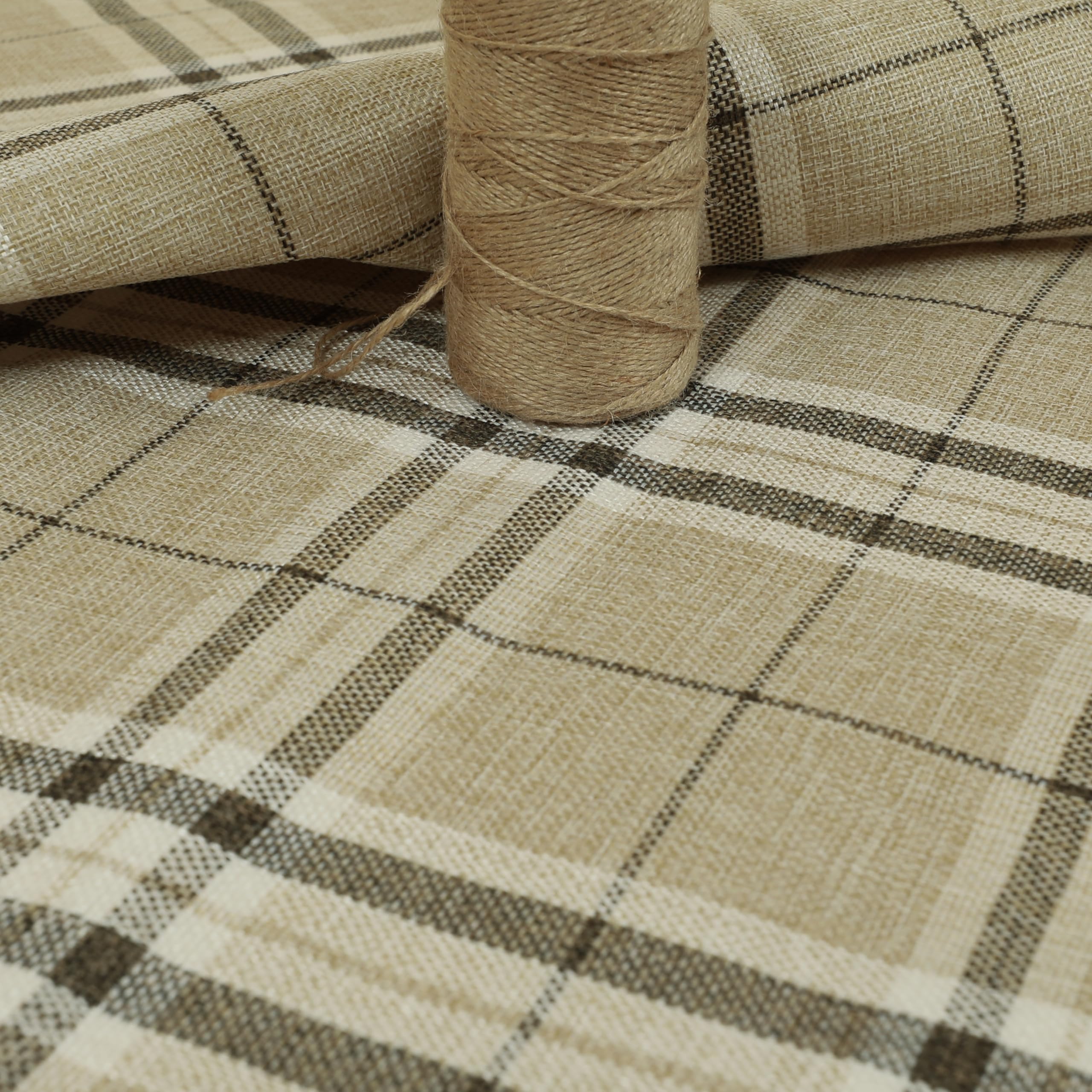 Tweed Textured Check Tartan Pattern Furnishing Upholstery Fabric, Beige for Sofas Chairs (Per Metre)