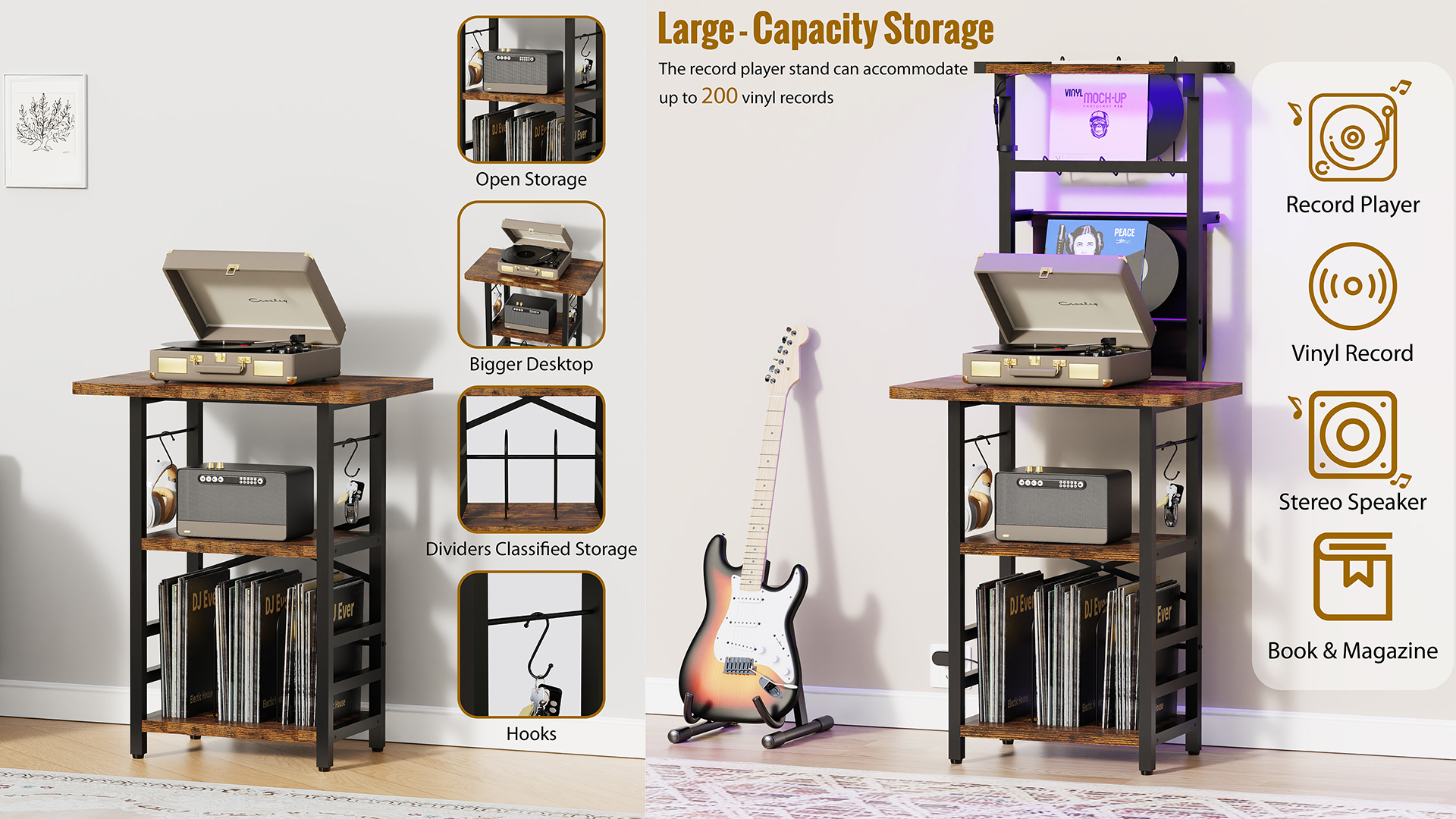 Amazon.com: YAKANJ Record Player Stand with Extended Desktop,Large