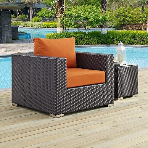 Vista 105 de Modway EEI-1911-EXP-ORA Convene - Muebles otomanos cuadrados de tela para patio, muebles de exterior, color naranja espresso Espresso Naranja