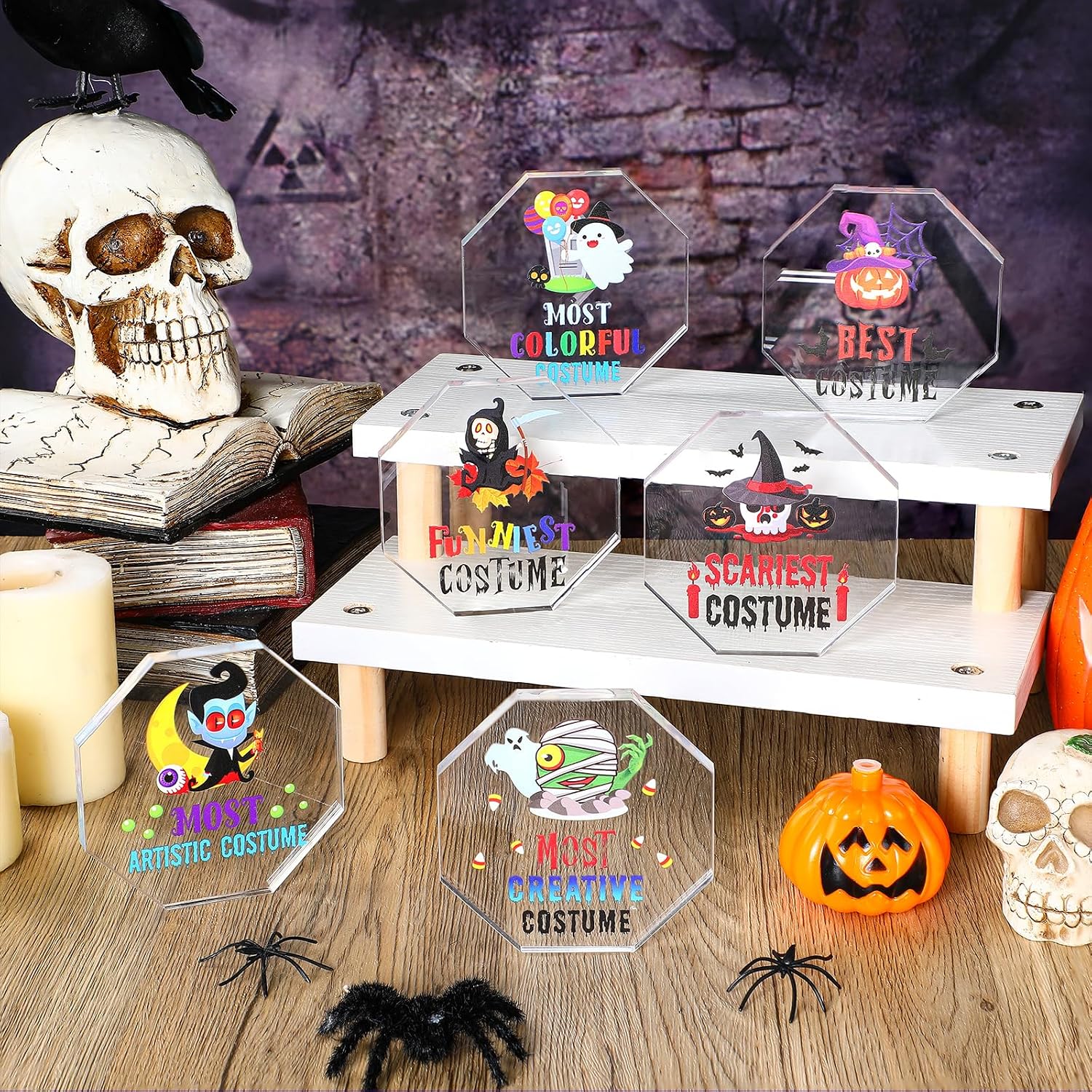 Cinnvoice 6 Pcs Halloween Acrylic Award 3.94'' Halloween Contest Trophy Plaques Party Supplies Award Funny Trophies Prizes