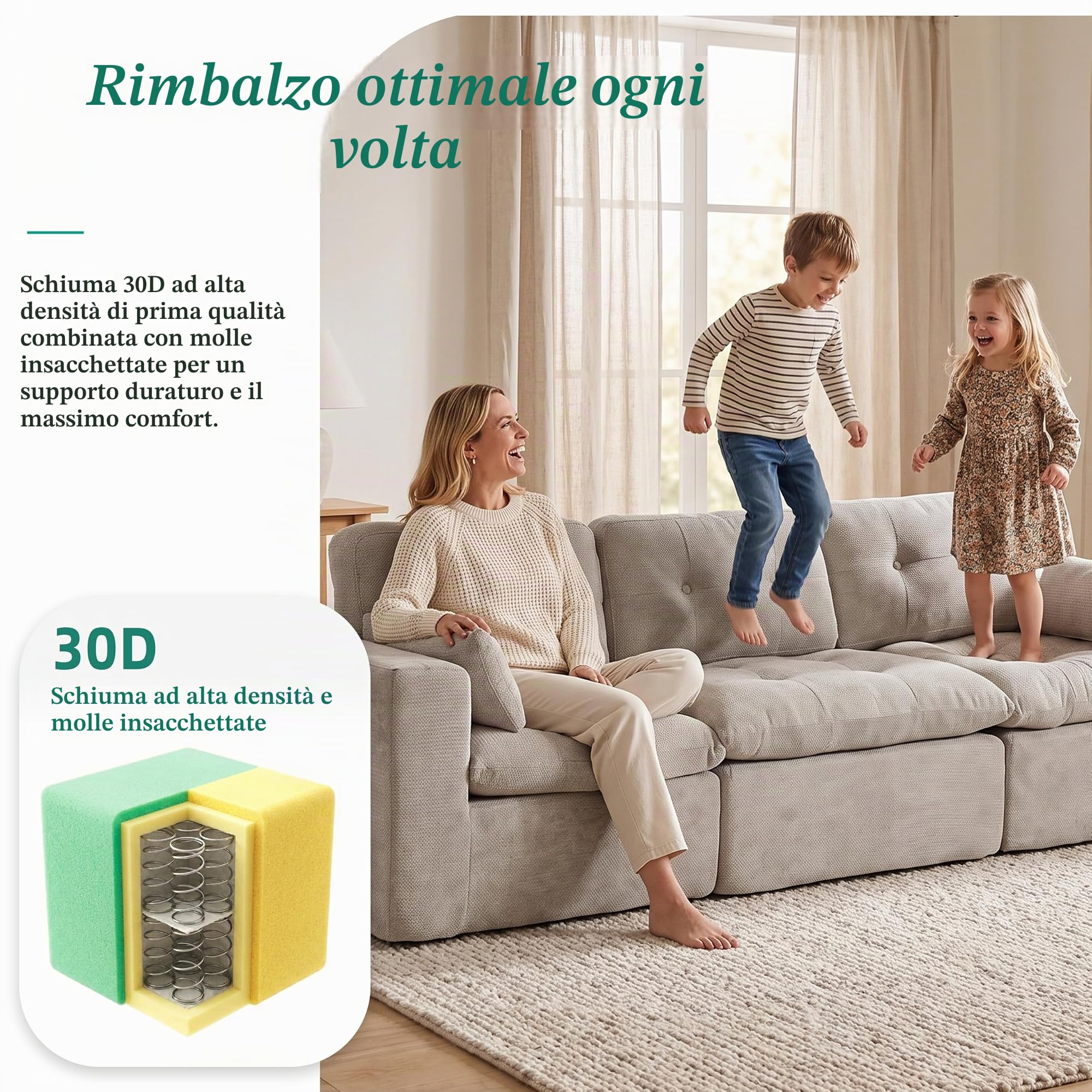 Divano componibile 4 posti convertibile grigio chiaro
