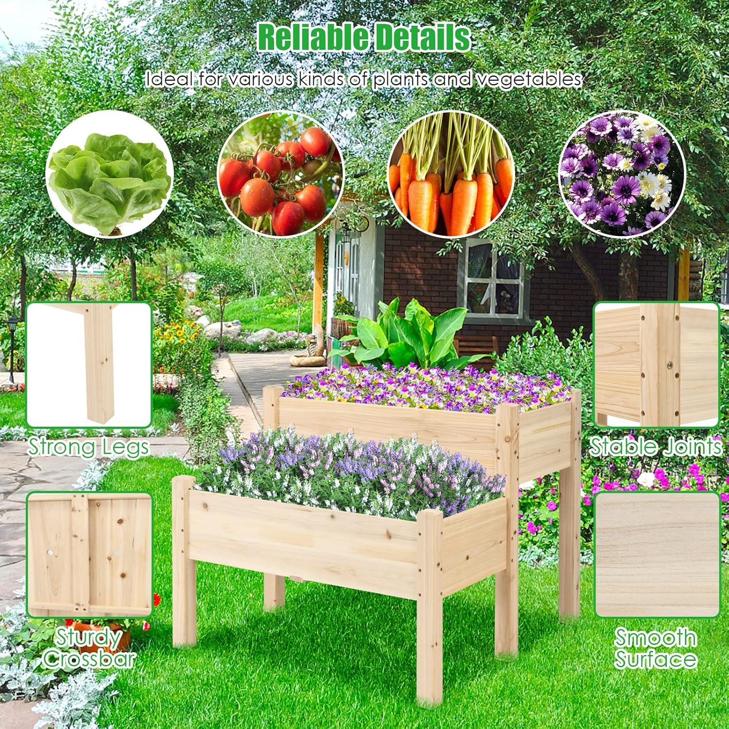 S AFSTAR Raised Garden Bed Set of 2, Wood Elevated Planter Beds with 8 Drainage Holes & 2 Planter Boxes, 3.5 Cu.Ft Above Ground Rise Garden Beds for Flowers Vegetables Herbs,