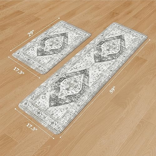 Vista 65 de KIMODE - Juego de 2 tapetes de cocina bohemios, antifatiga, antideslizantes, impermeables, ergonómicos, acolchados, cómodos, para lavandería, Caqui