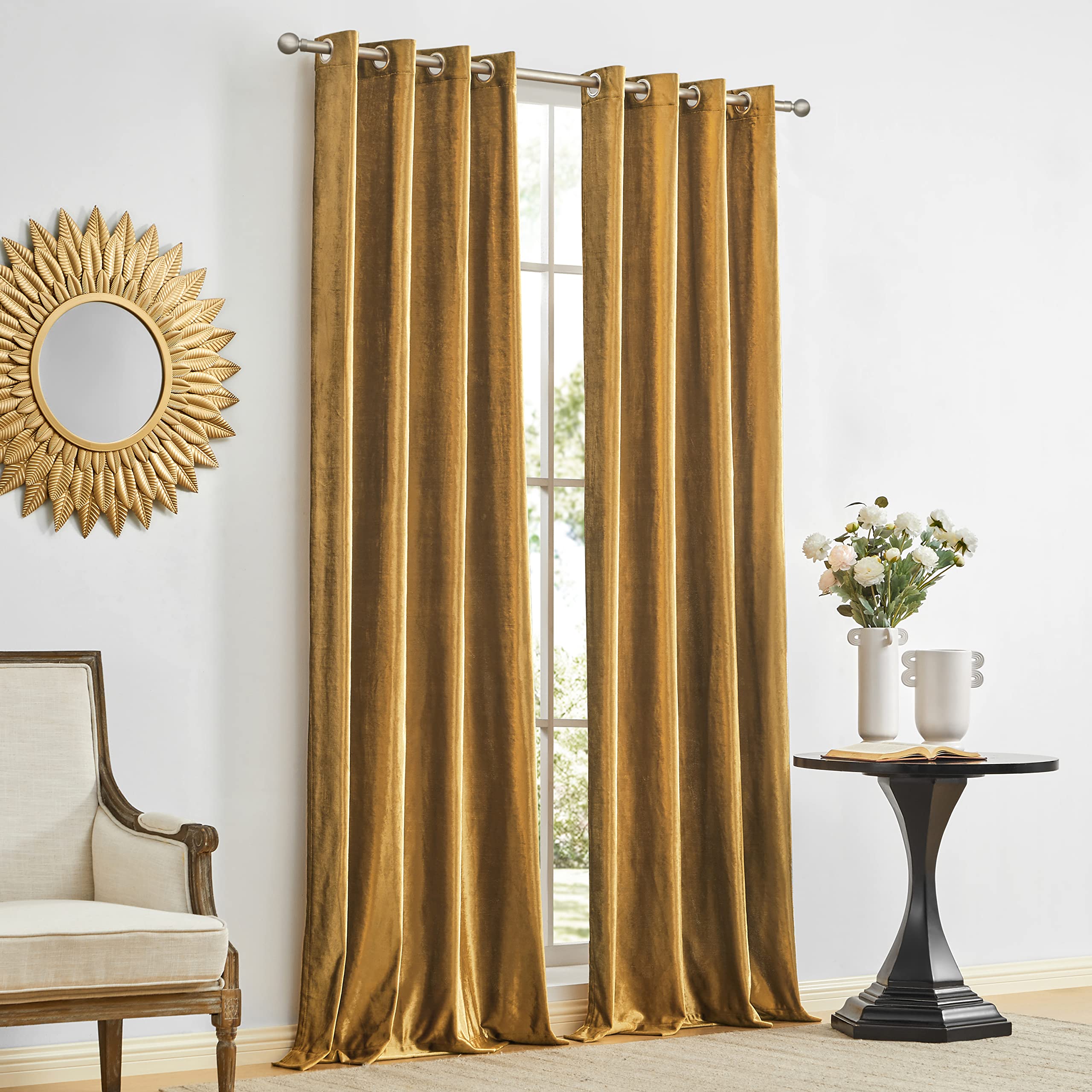 GIGIZAZA Cortinas de Terciopelo Dorado 132 x 285 cm (Ancho X Largo), Cortina sombreada con Puntos de Vista en la Sala de Estar, Cortina sombreada con Aislamiento en el Dormitorio, Juego de 2 Piezas