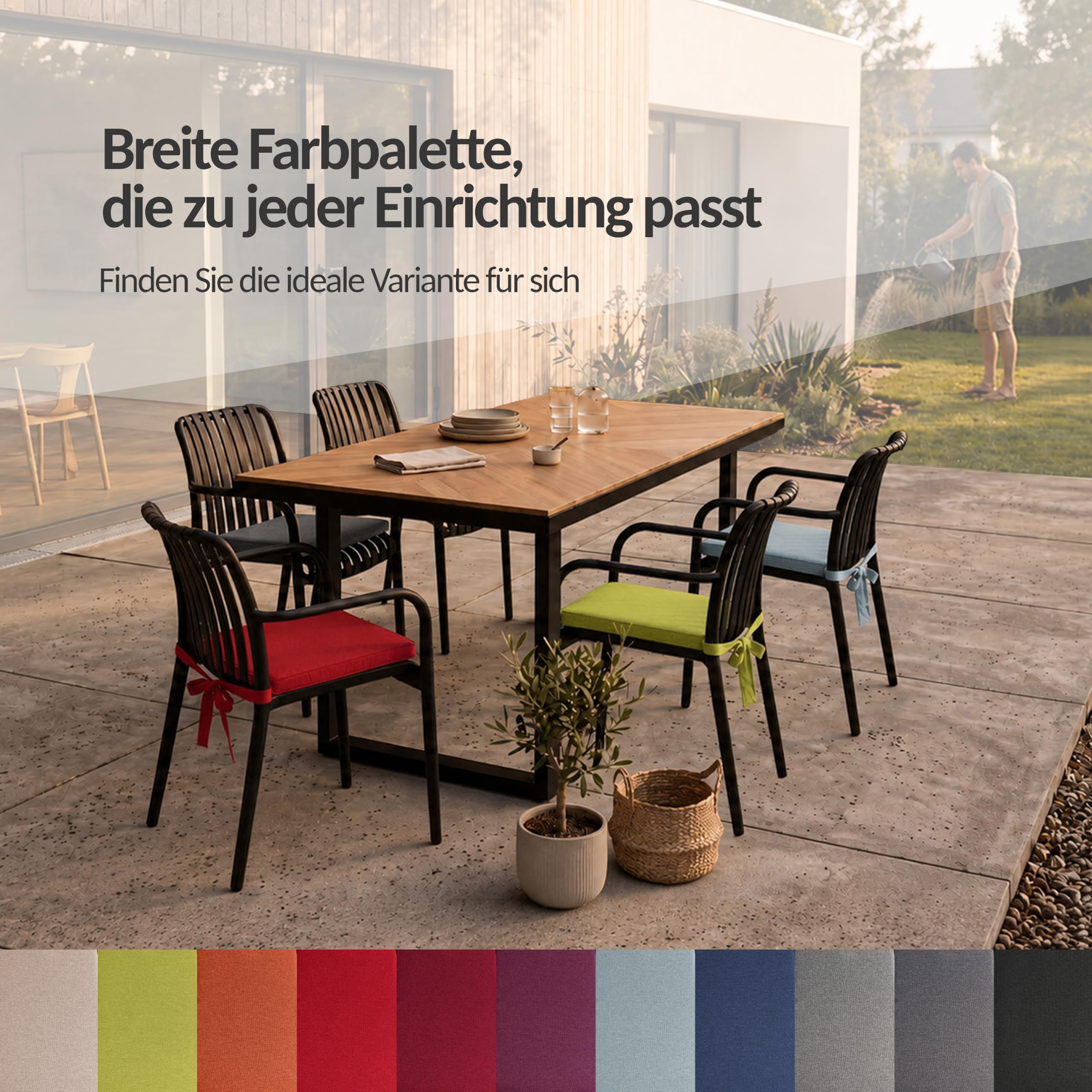 POKAR 4er Set Stuhlkissen mit Bindebändern 40x45x40 cm (5 cm Dicke) | Sitzkissen für Gartenstühle, Rattanstühle und Esszimmerstühle | Stuhlauflage Indoor & Outdoor | Oeko-TEX | Made in EU | Blau