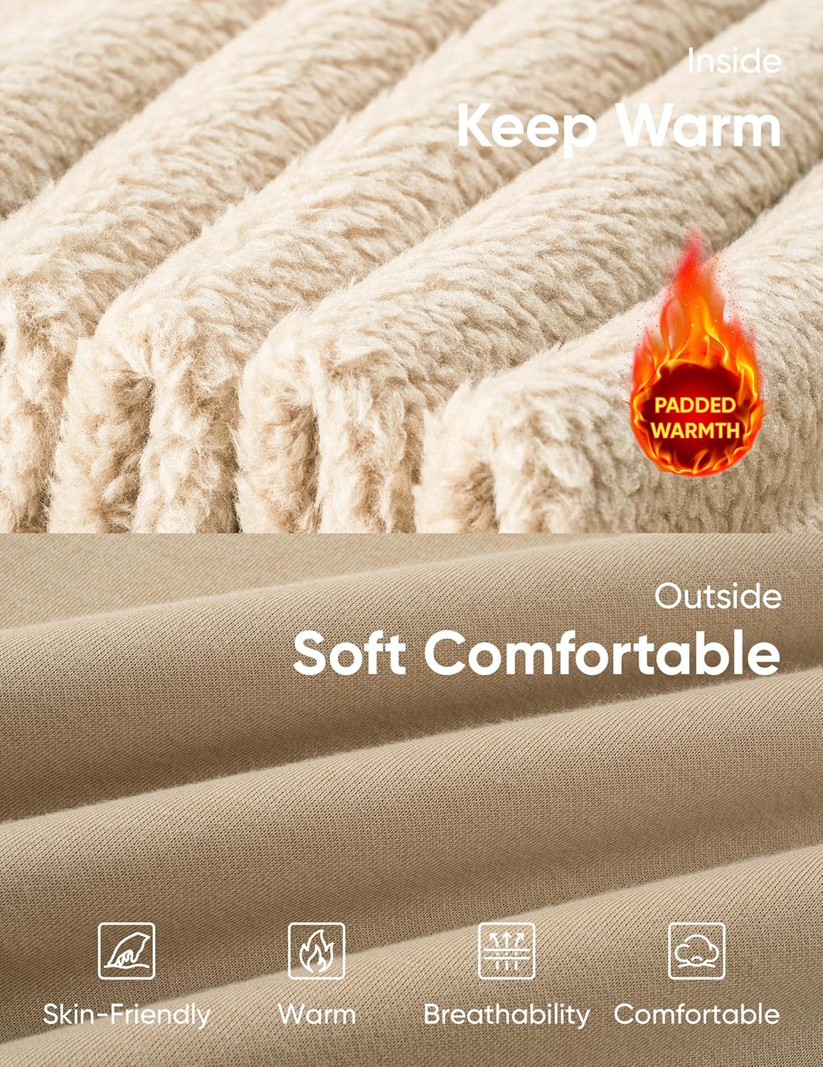 JMIERR Mens Cotton Sherpa Lined Sweatshirts Casual Fleece Long Sleeve Crewneck Fall Winter Pullover Shirts - Image 5