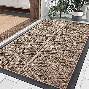 Smiry Front Door Mat Outside Entrance, Heavy Duty Natural Rubber Doormat, Trap Dirt and Moisture Easy Clean Low Profile Patio Porch Welcome Floor Mats for Entry, 29.5x17 Inch, Coffee
