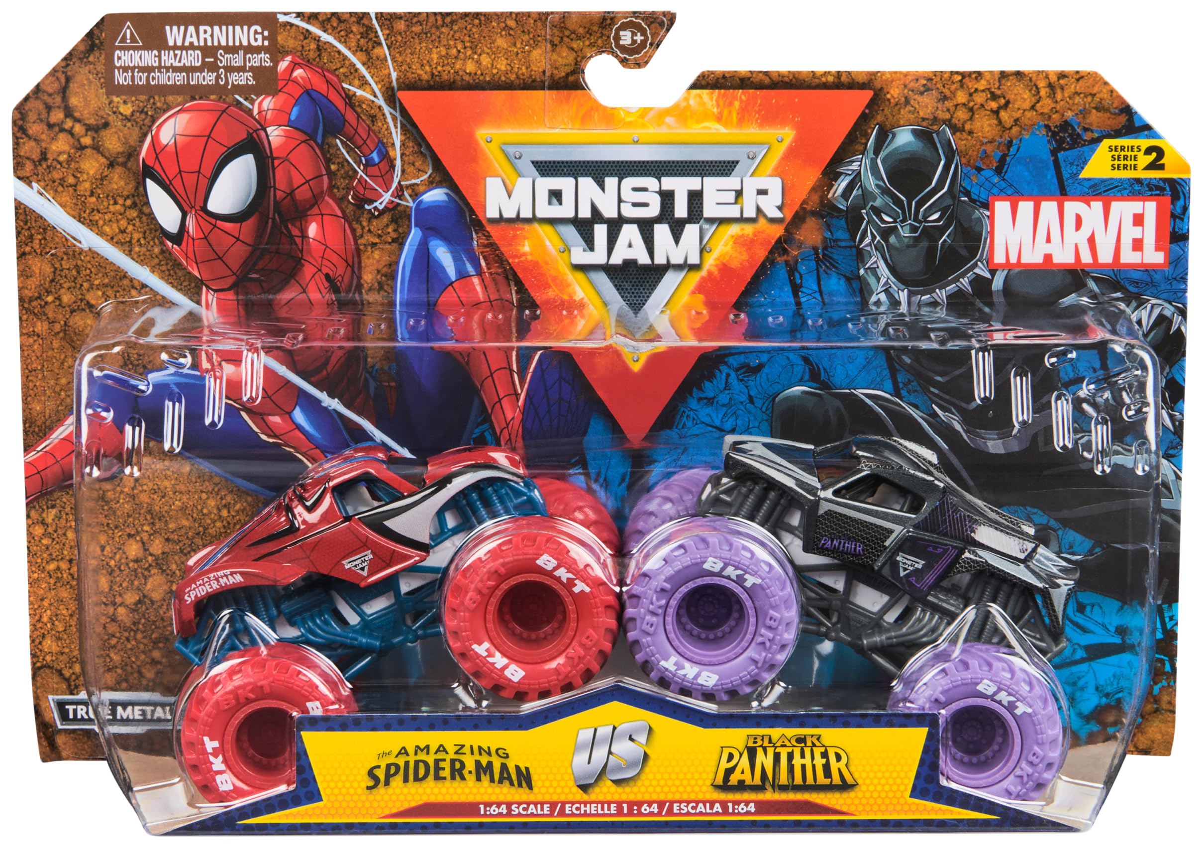 Monster Jam, Marvel Official Spider-Man Vs. Black Panther Die-Cast Monster Trucks, 1:64 Scale, Kids’ Toys for Boys and Girls Aged 3 and up