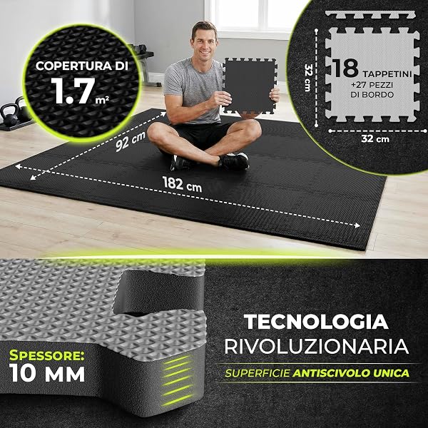 Tappeto Palestra Tappetino Fitness da Ginnastica a Puzzle - Pavimento Protettivo Incastro Tatami Gomma Allenamento Protezione Sport| Materassino Gommato Mattonella Pavimentazione per Home Gym Manubri - 3