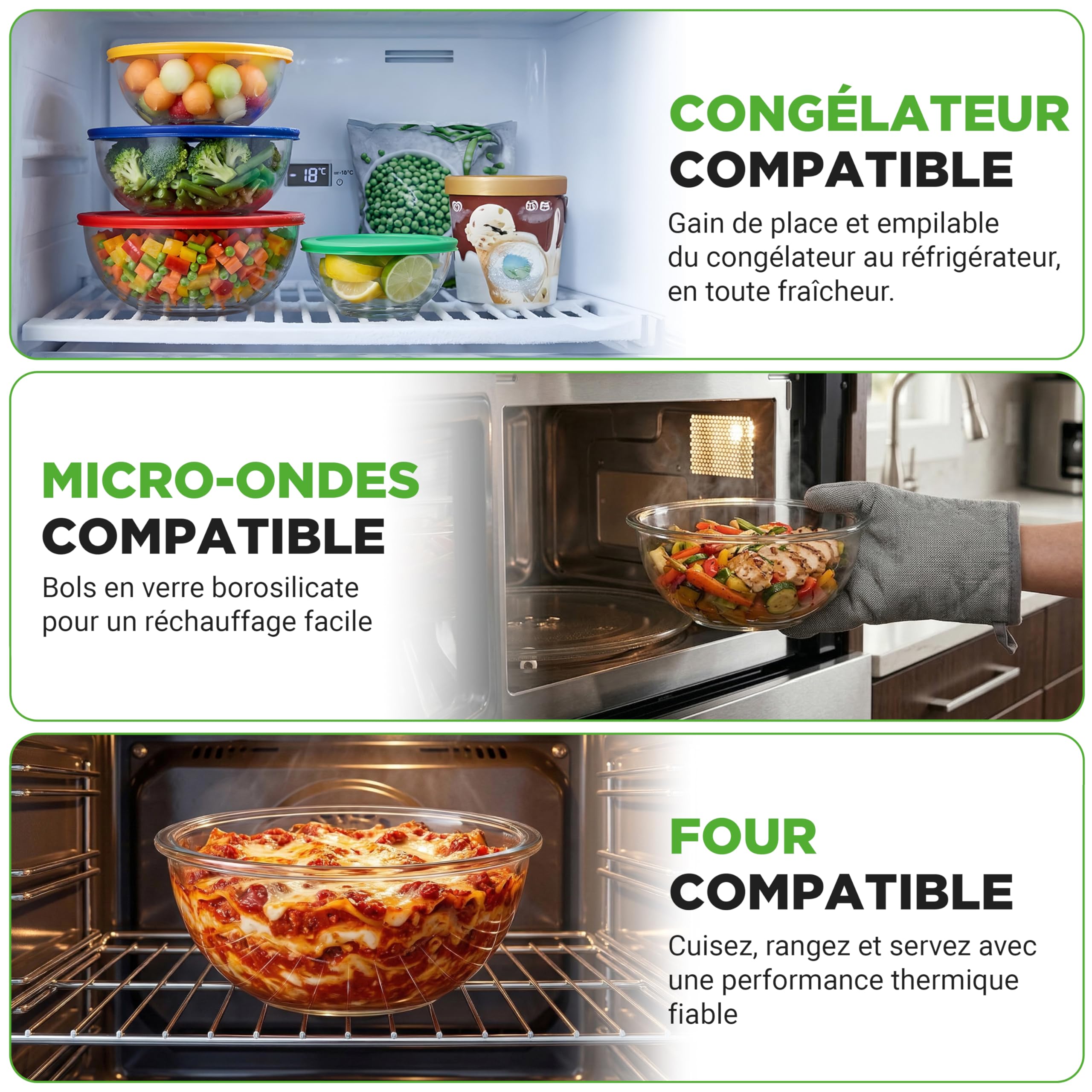 NutriChef Ensemble de 4 bols à salade avec couvercle | Bols à salade empilables (1 l, 1,6 l, 2,5 l & 3,7 l) pour stockage & préparation | Compatible lave-vaisselle, congélateur & micro-ondes