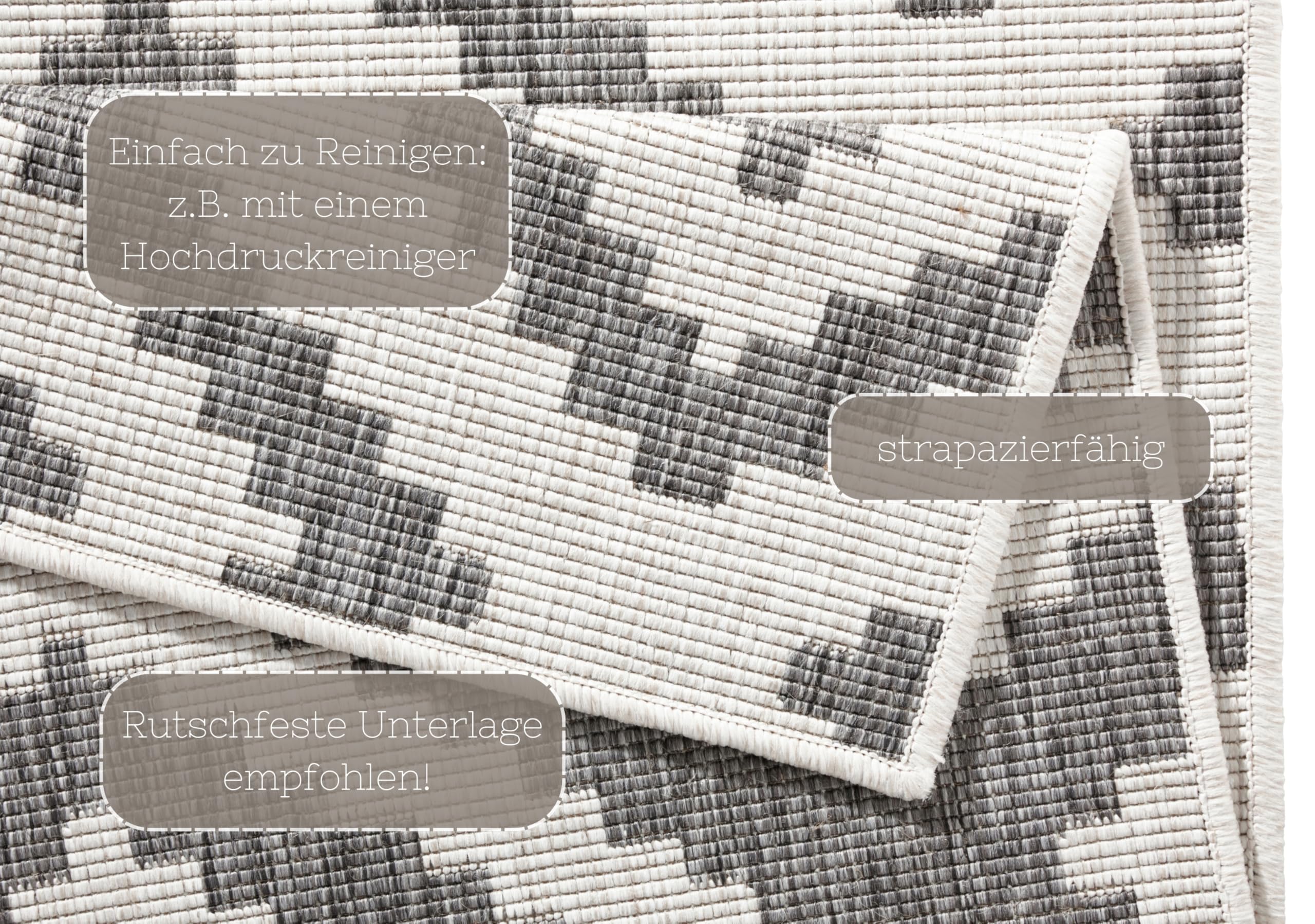 NORTHRUGS Tapis d'extérieur réversible Malte résistant aux intempéries - Motif géométrique Moderne - pour Balcon, terrasse, Jardin, Jardin d'hiver, Salon - en polypropylène imperméable - Gris/crème -